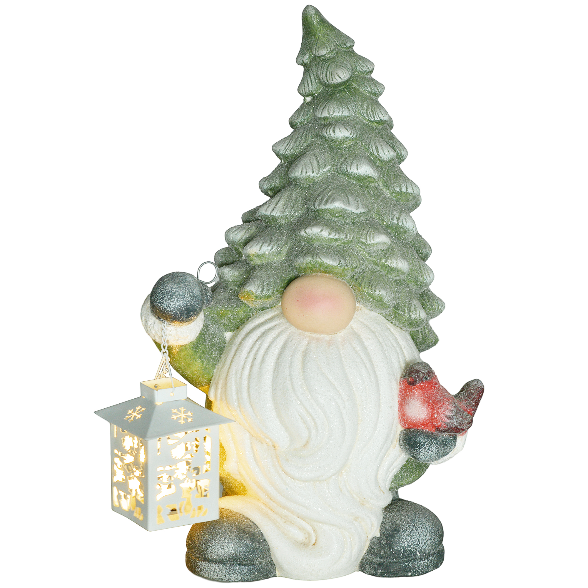 HOMCOM Weihnachtsdeko Figur, Weihnachtsmann mit Weihnachtsbaum-Mütze und Laterne, 42 cm Weihnachtsfigur mit LED-Licht, Dekofigur zu Weihnachten, für In- und Outdoor Aosom