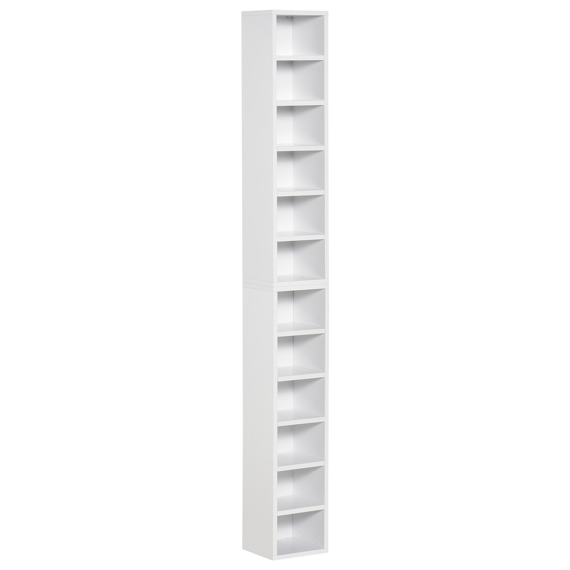 HOMCOM CD-Ständer 2er Set Holzregal mit 12 Ablagefächern Medienregal in Weiß 21x19,2x88,3cm für CDs DVDs & Bücher Aosom.de