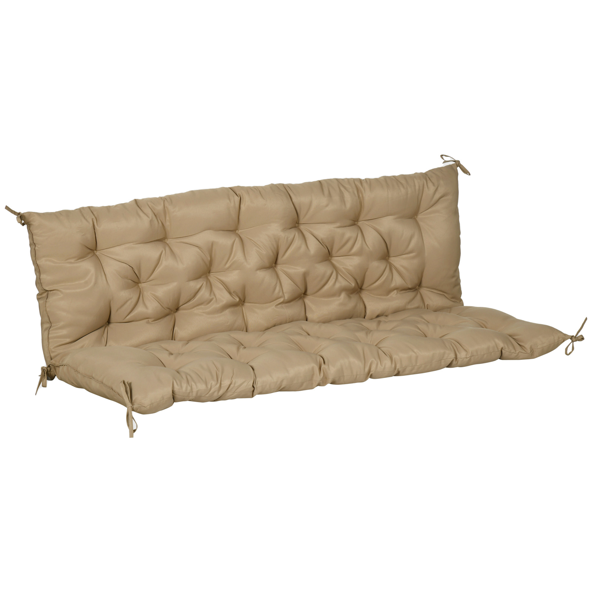 Outsunny 3 Sitzer Bankauflage 150x98x8 cm Bankkissen mit Bändern, Sitzkissen, Outdoor/Indoor Stuhlkissen, Sitzauflage, Sitzpolster, Bankpolster für Gartenmöbel, Sitzbank Hollywoodschaukel, Khaki   Aosom