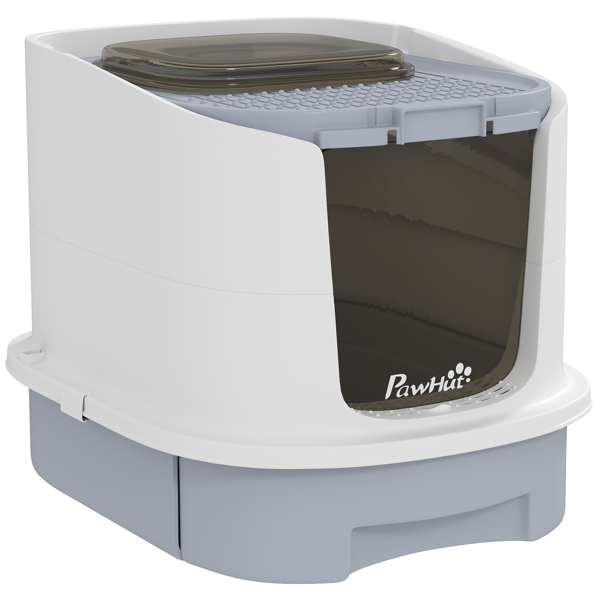 PawHut Katzenklo mit Deckel Katzentoilette mit Obenliegender Eingang Schaufel ausziehbares Tablett Geruchskontrolle Katzentoilette für Katzen bis 4,5 kg, 40,5 x 52,5 x 42,5 cm Grau Aosom