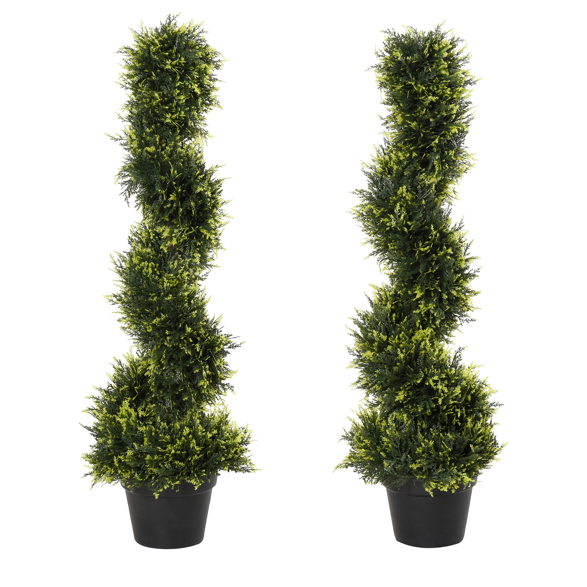 Outsunny 2er Set künstliche Zedernbaum groß 90 cm Kunstpflanze, Plastik künstliche Pflanzen Zeder im Topf, Spiralpflanze wie echt für Wohnzimmer Schlafzimmer Büro Garten moderne Dekoration   Aosom