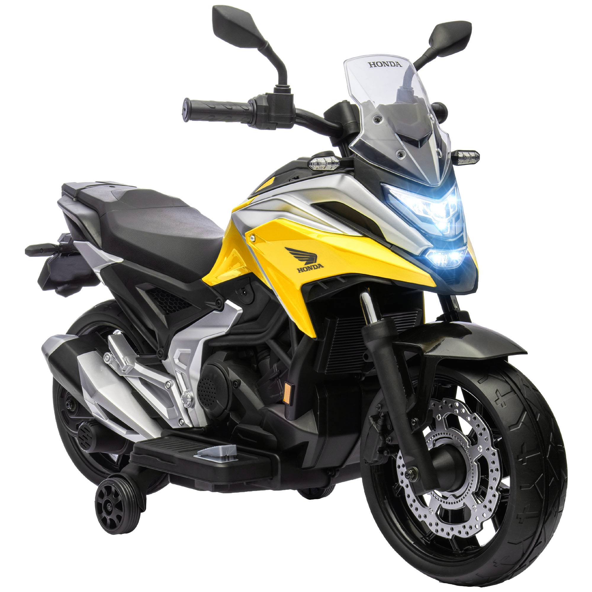 AIYAPLAY Elektro Kindermotorrad Elektromotorrad mit MP3, USB, Stützrädern, Musik, Scheinwerfer, Kinder Elektro Motorrad mit 2 Stützrädern für Kinder von 3-6 Jahren Gelb Aosom