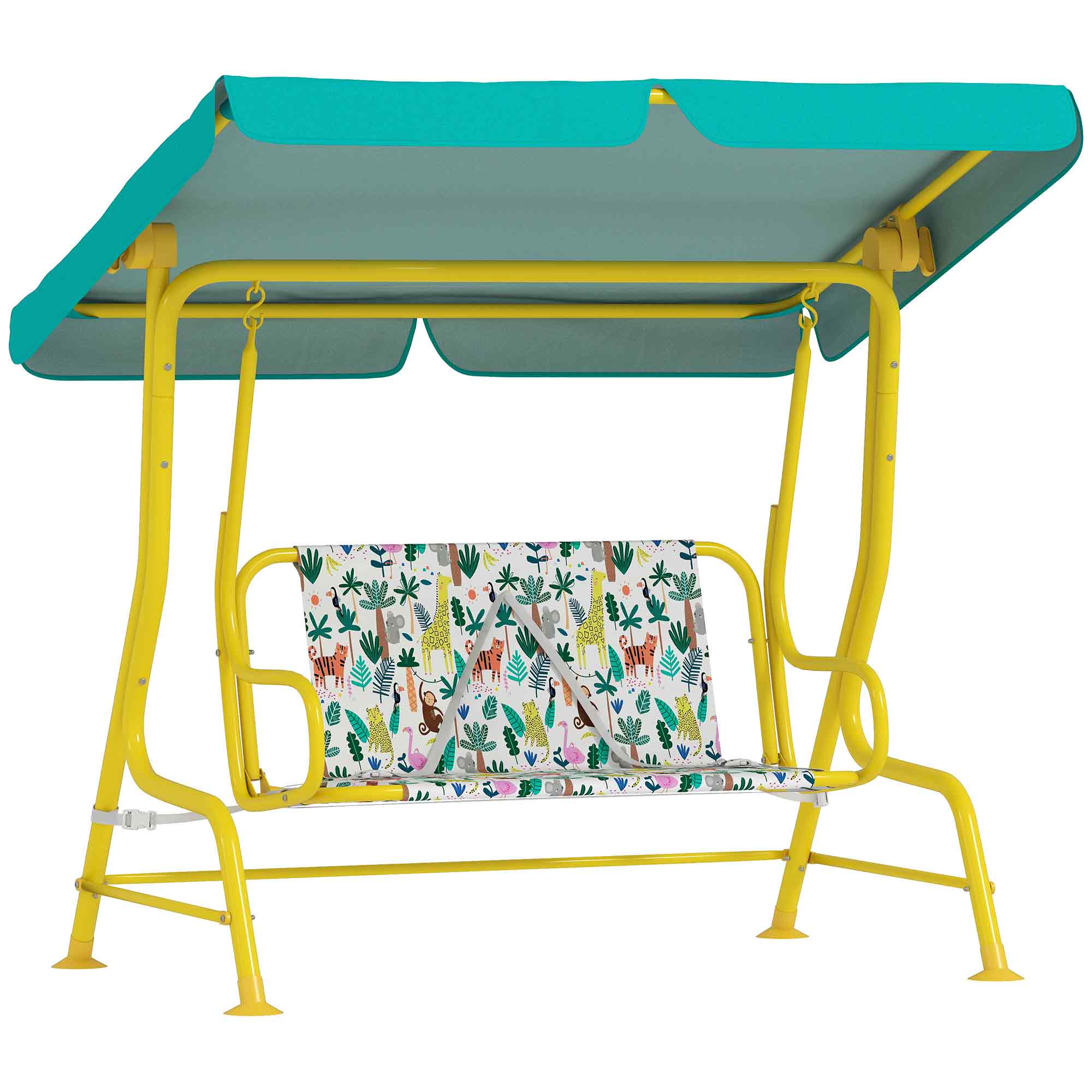 AIYAPLAY Kinder Hollywoodschaukel, 2-Sitzer Kinderschaukel Gartenschaukel mit verstellbarem Sonnendach, Sicherheitsgurten, Schaukelbank für Garten Terrasse für 3-6 Jahre Kinder bis 60 kg Grün Aosom