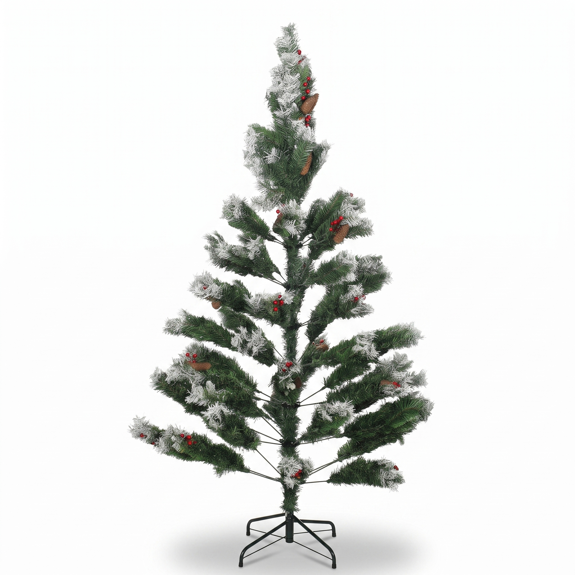 HOMCOM Weihnachtsbaum 180 cm, künstlicher Schneebesprengter Weihnachtsbaum mit 840 Zweigspitzen, rote Beeren, Zapfen, klappbarer Stahlfuß, schneller Aufbau, Weihnachtsdekoration für Wohnzimmer, Innenbereich, Grün Aosom
