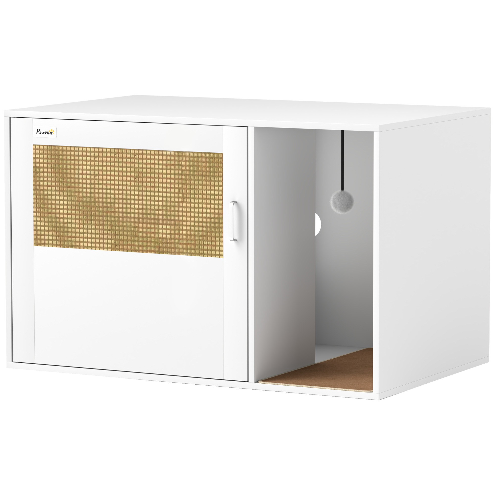 PawHut Katzenschrank, Katzentoilette mit Loch, Katzenklo Schrank mit Tür, Eingang, Kratzpad, für Katze unter 6 kg, 80 x 50 x 50 cm, Indoor, Weiß Aosom