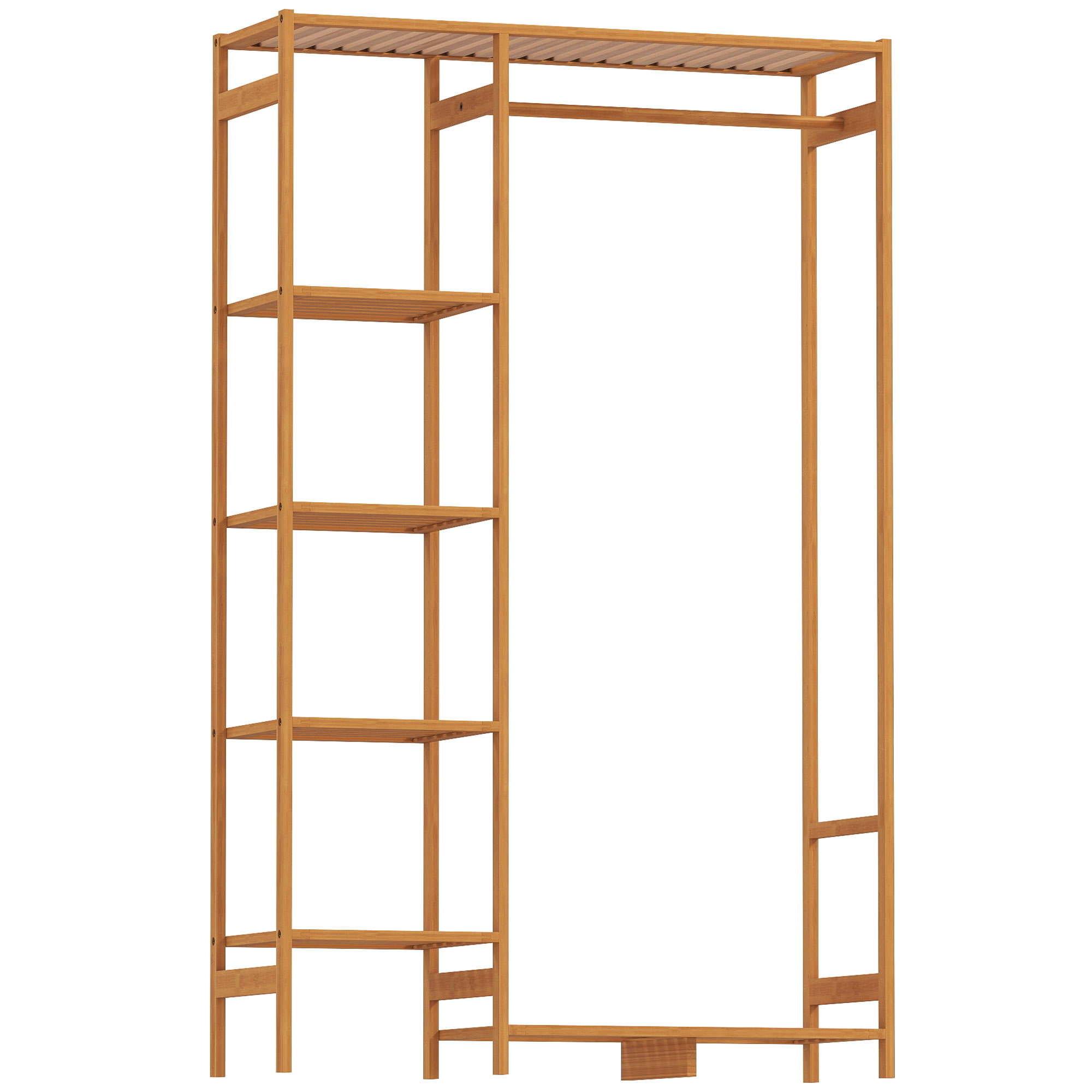 HOMCOM Kleiderständer Garderobenständer mit Kleiderstange, Schuhablag, Regal, Garderobe aus Bambus für Schlafzimmer, Ausstellungen, Waschküche, Waschküche, Naturholz   Aosom