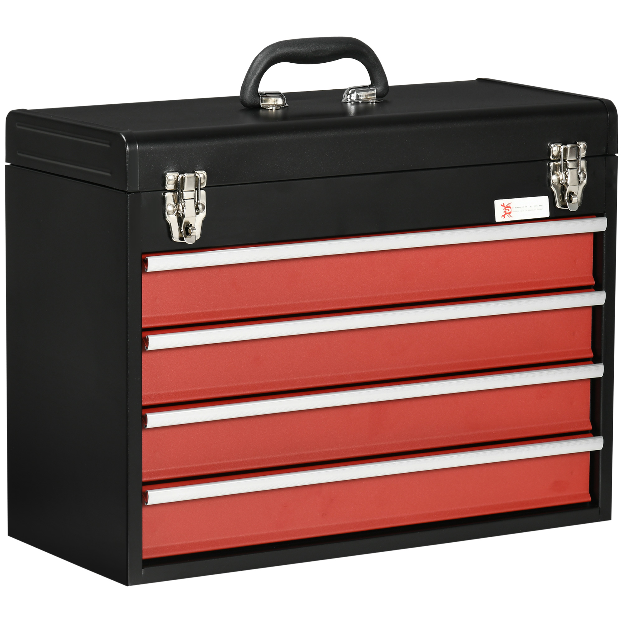 DURHAND Werkzeugkoffer 4 Schubladen Schloss Stahl Schwarz+Rot 51x22x39,5cm Aosom