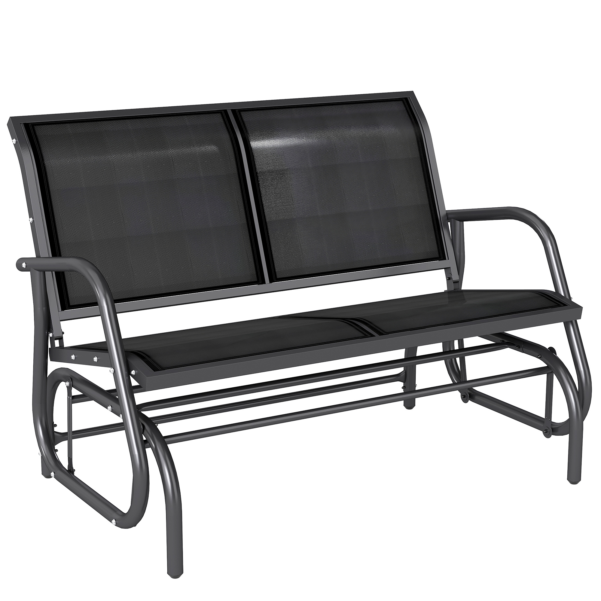 Outsunny Schaukelstuhl 2-Sitzer Gartenbank Gartenschaukel Sitzbank Parkbank Metall Gartenmöbel Schwarz 120 x 70 x 88 cm Aosom