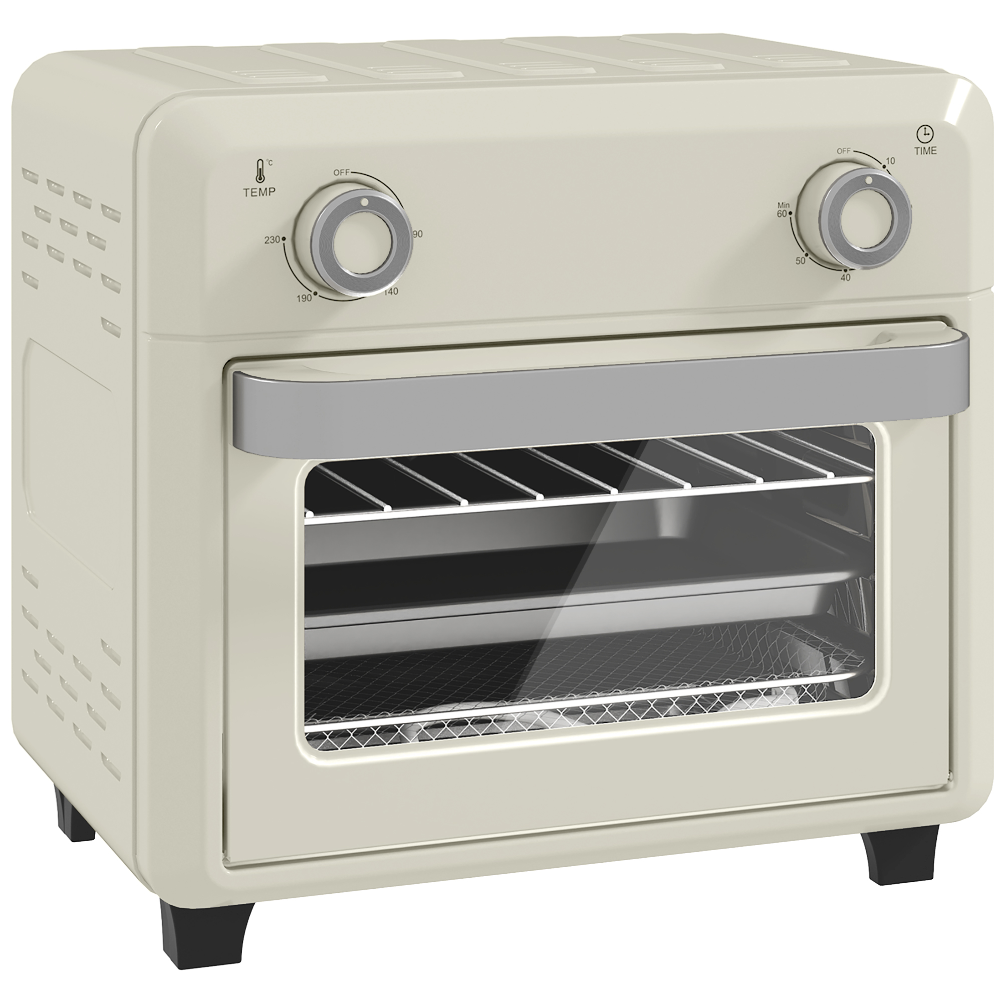HOMCOM Minibackofen mit Umluft 10L 2 in 1 Mini Ofen mit Ofenrost, Backblech und Krümelblech, 80 °C-230 °C Heißluftfritteuse mit Touch-Screen, Timer, Innenbeleuchtung, 1000W, Edelstahl Aosom