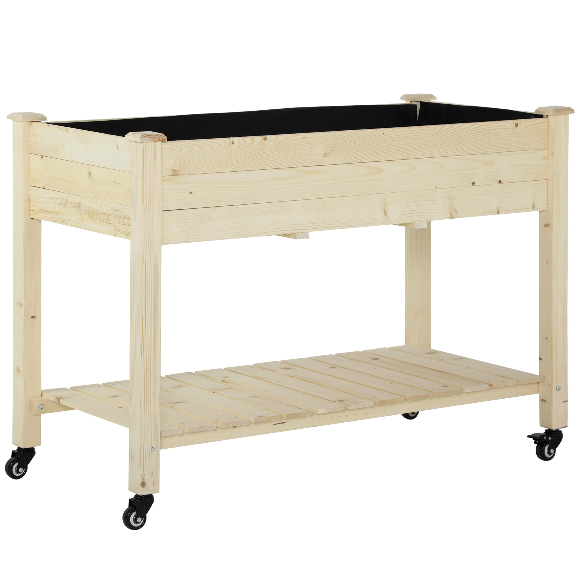 Outsunny Hochbeet mit rädern Pflanztisch Blumenkasten mit Abfluss Massivholz Vliesstoff Natur 118 x 55 x 83 cm Aosom