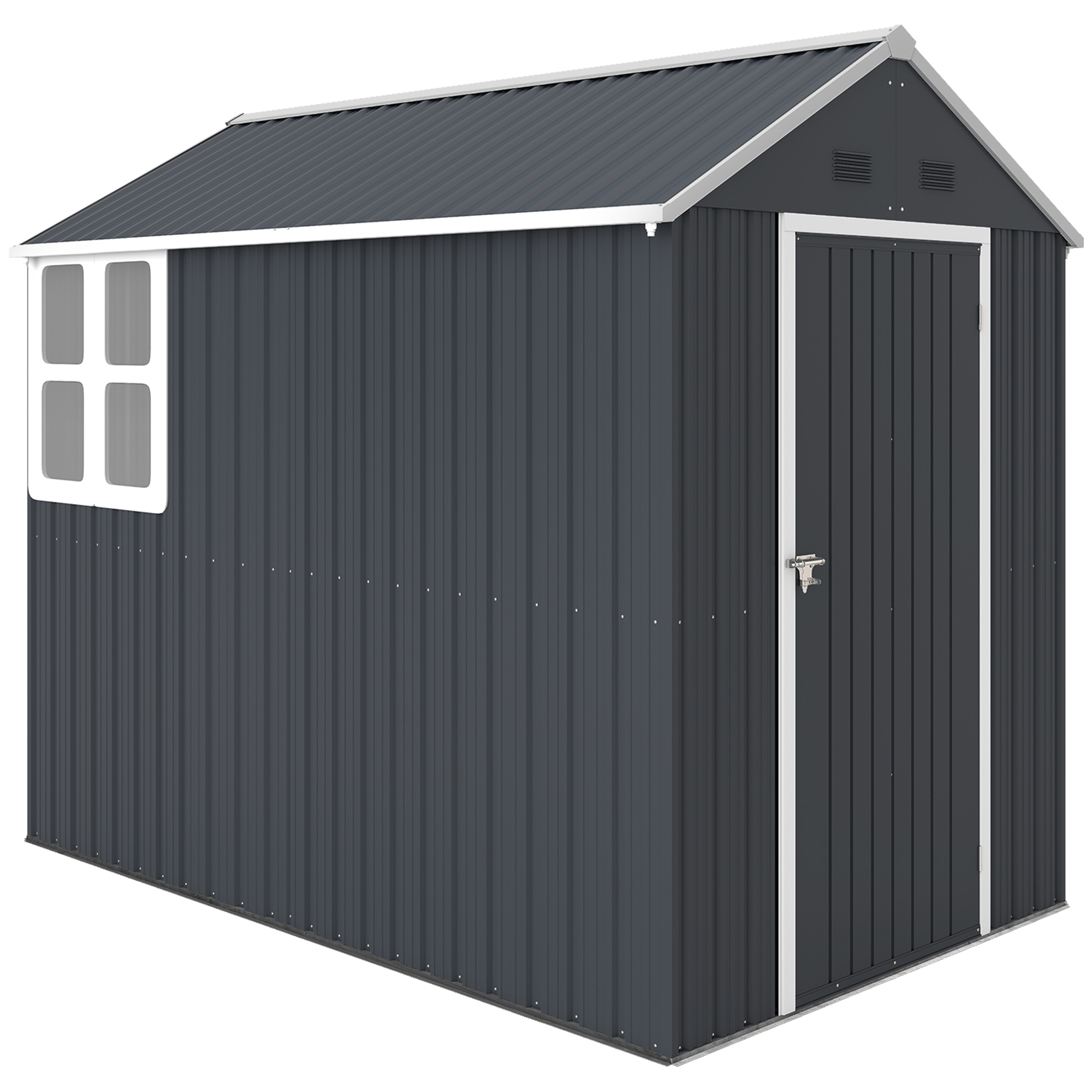 Outsunny Geräteschuppen Stahl 4㎡ mit Fenster abschließbarer Gartenschrank 259 x 172 x 222 cm Gartenhaus für Balkon Terrasse Dunkelgrau Aosom.de