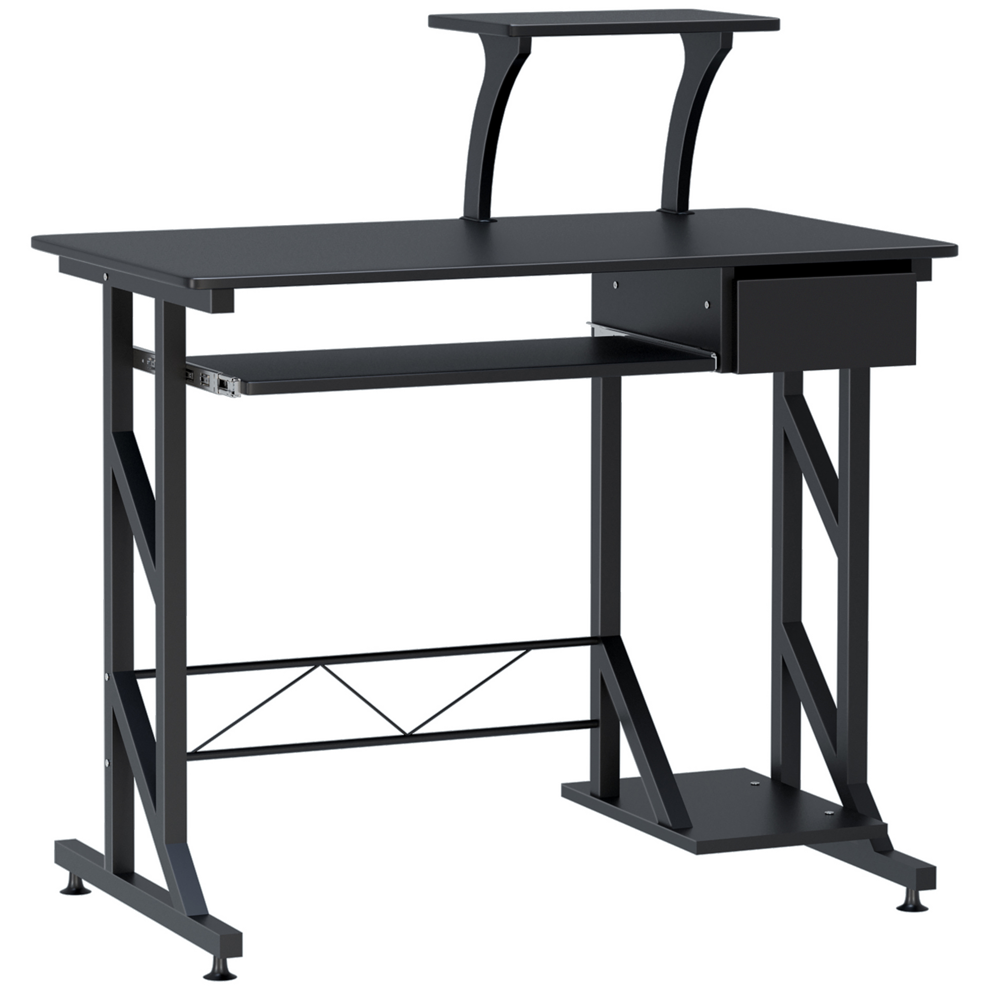 HOMCOM Computertisch Arbeitstisch mit Regalen und Schubladen Schreibtisch Bürotisch Platzsparend stabil Metall MDF Schwarz 90 x 50 x 95 cm Aosom