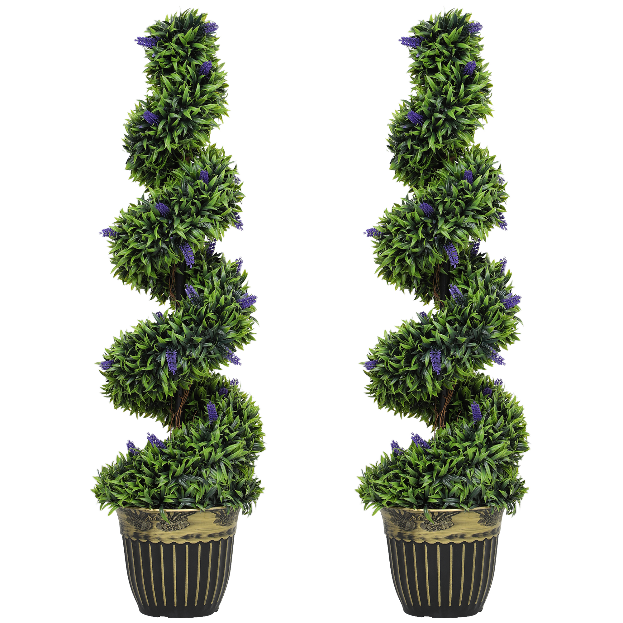HOMCOM 2er Set Künstlicher Spiralen-Buchsbaum mit Lavendel groß 115cm Kunstpflanze, Künstliche Pflanzen im Topf mit UV Schutz für Wohnzimmer Schlafzimmer Büro Garten Geschenk Aosom