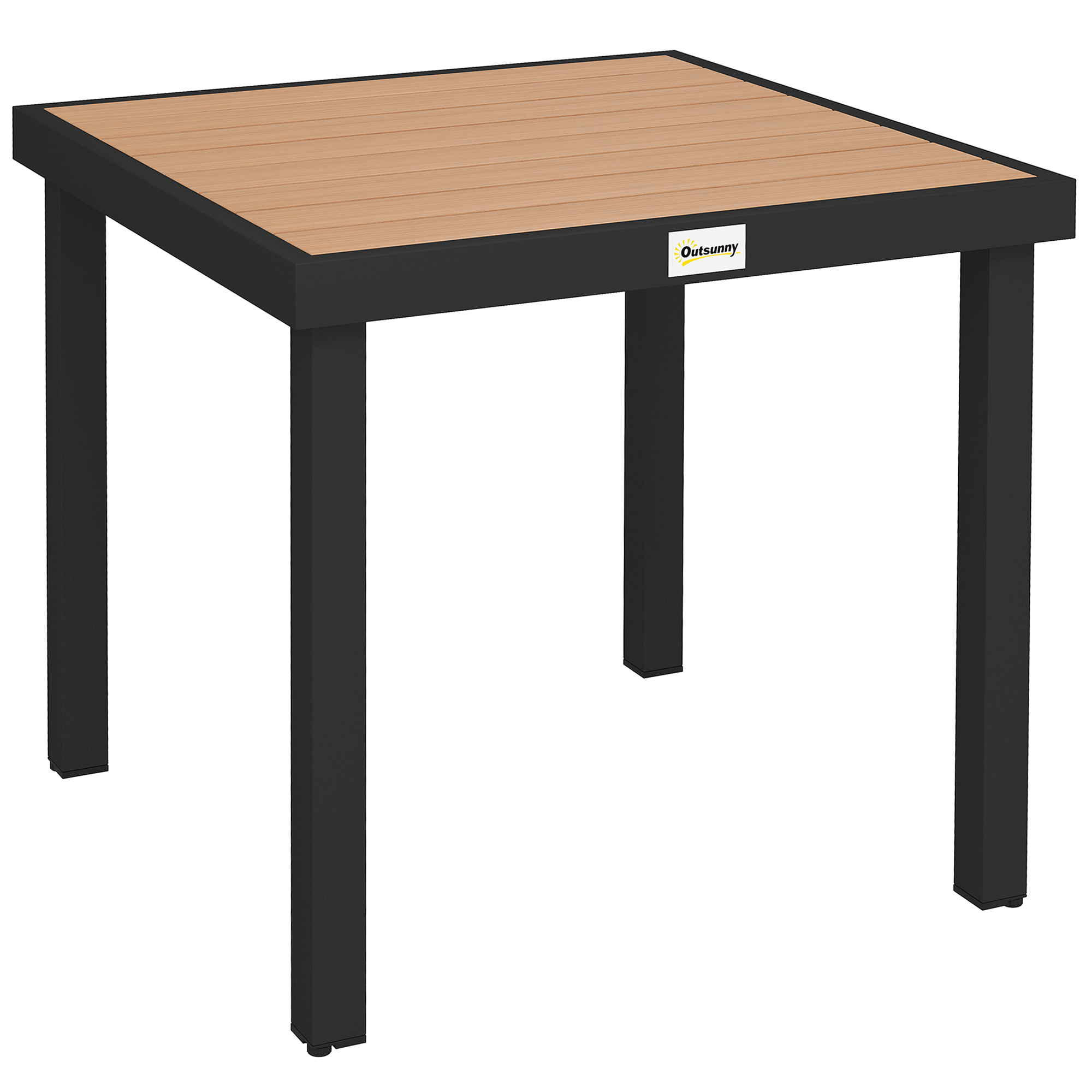 Outsunny Gartentisch für 4 Personen Esstisch Aluminiumtisch 80x80x74 cm, pflegeleicht Kunststoff, Natur Schwarz, ideal für Gartenmöbel & Loungemöbel Aosom.de