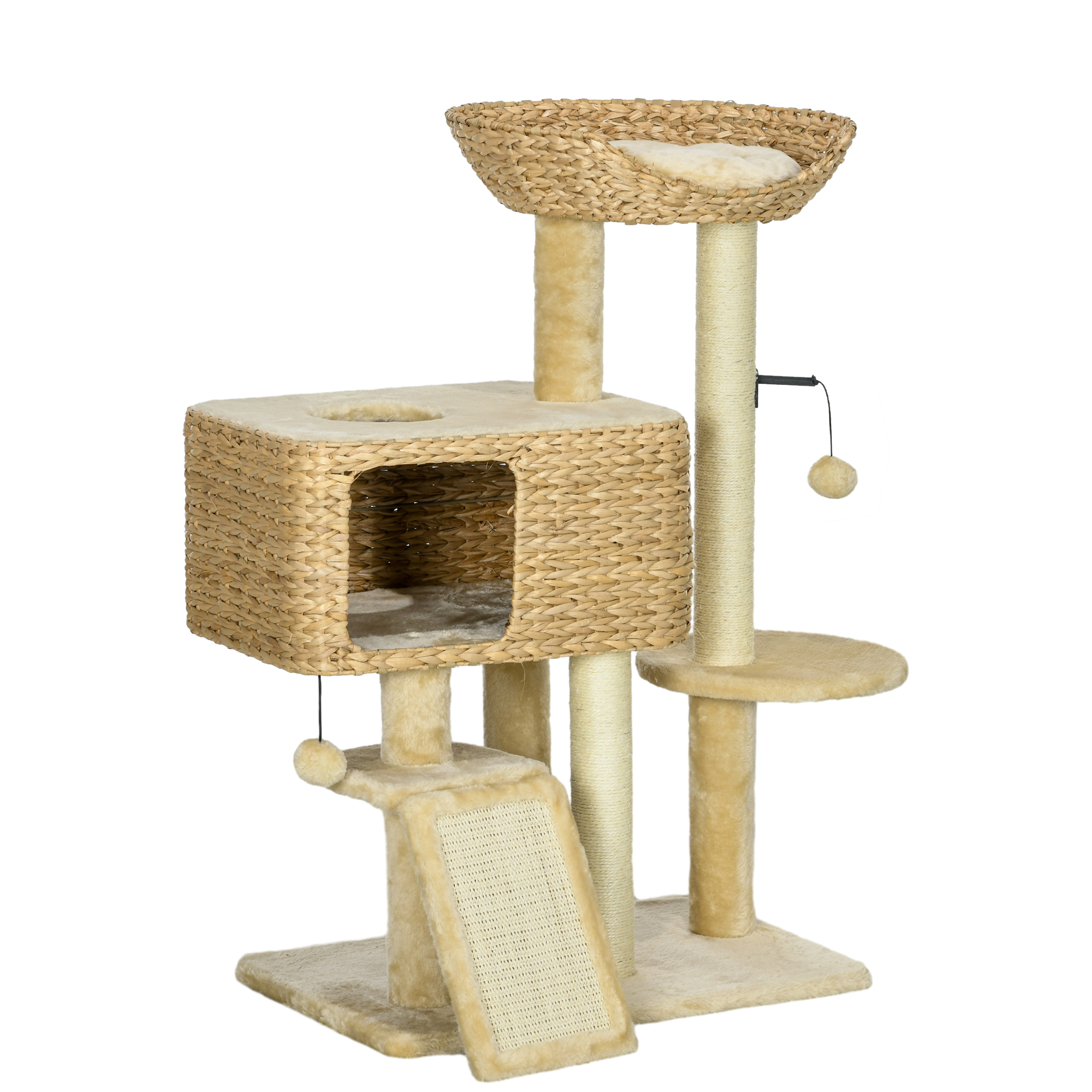 PawHut Katzen Kratzbaum 98 cm Katzenbaum mit 2 Leigefläche, Katzenkratzbaum Spielball für Katzen bis 6 kg, Katzenmöbel, Sisal, Beige Aosom