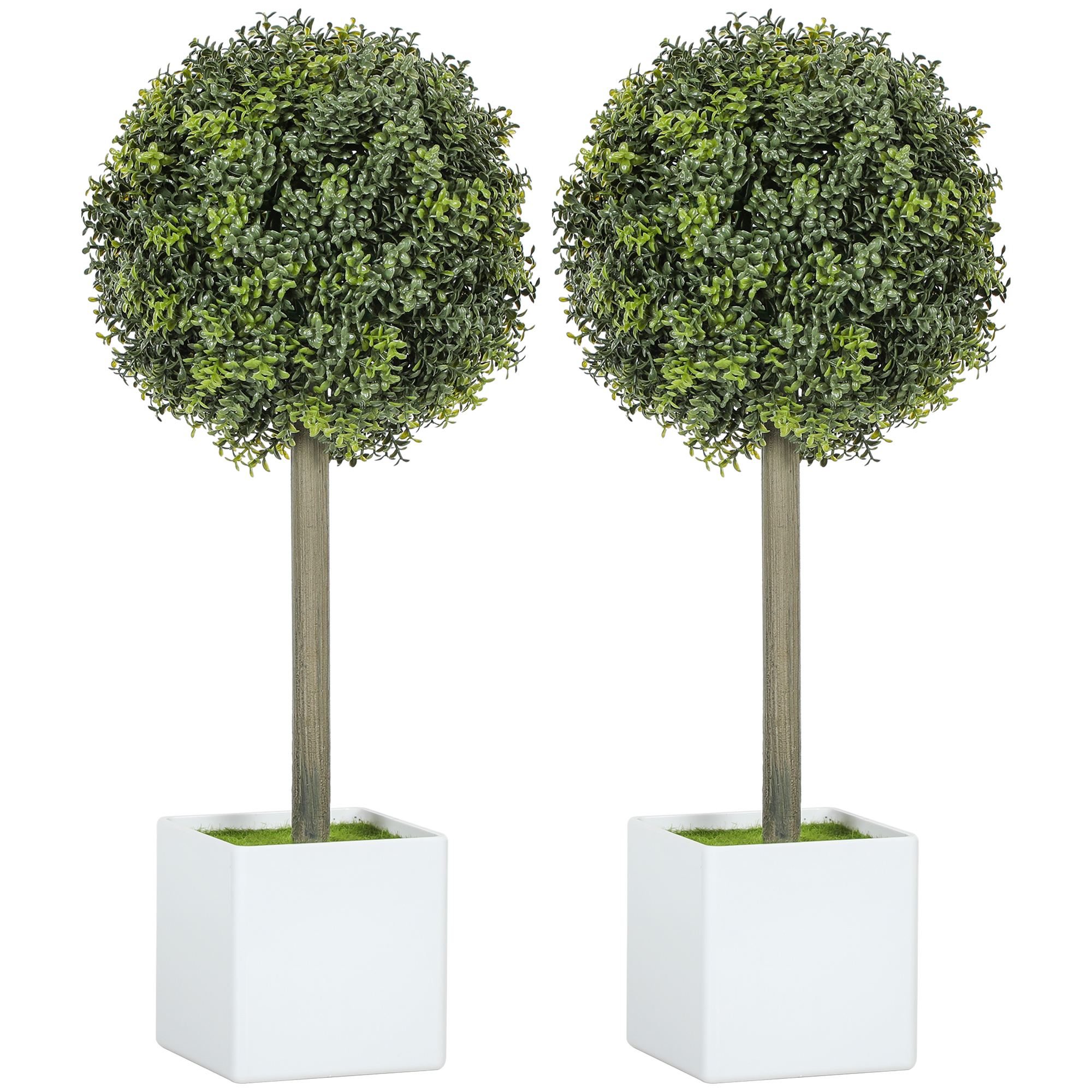 HOMCOM 2er Set Künstliche Buchsbaumkugeln 45cm Kunstpflanze, Plastik Künstliche Pflanzen im Topf, Fake Plant wie echt für Wohnzimmer Schlafzimmer Büro Garten Moderne Dekoration Geschenk Aosom