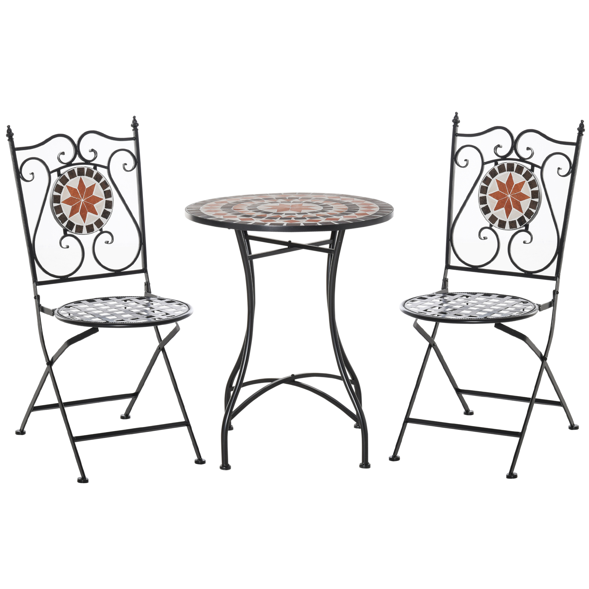 Outsunny Gartenset Balkonmöbel Set für 2 Personen mit Mosaiktisch und 2 faltbaren Stühlen aus Metall, mehrfarbig für Garten und Terrasse Aosom.de