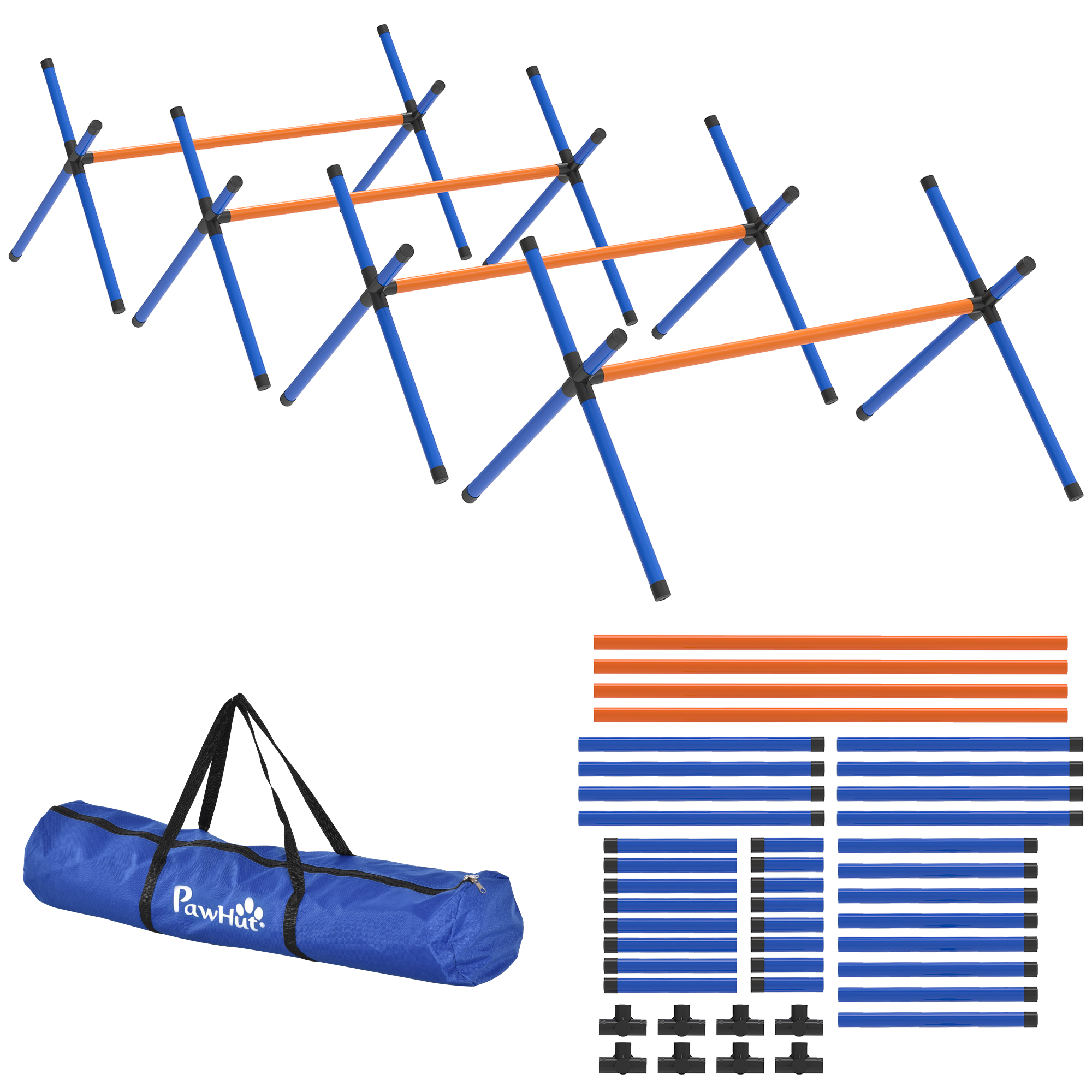 PawHut Agility Set Hunde, 4-teiliges Agility Ausrüstung mit höhenverstellbaren Hürden, Tragetasche Höhenverstellbar Trainingsset für Hundetraining, für kleine Hunde   Aosom