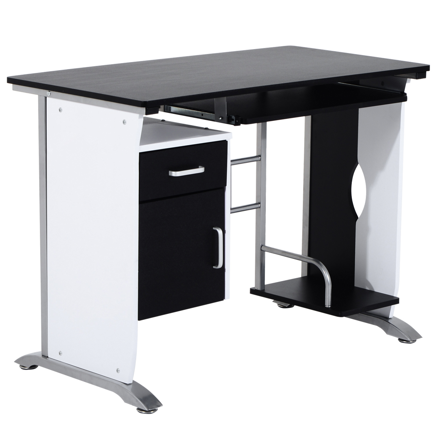 HOMCOM Computertisch Winkelschreibtisch 100x52x75 cm mit Schubladen, Anti-Rutsch, Metall & MDF in Weiß, Schwarz & Silber, ideal für Büro & Home Office Aosom.de