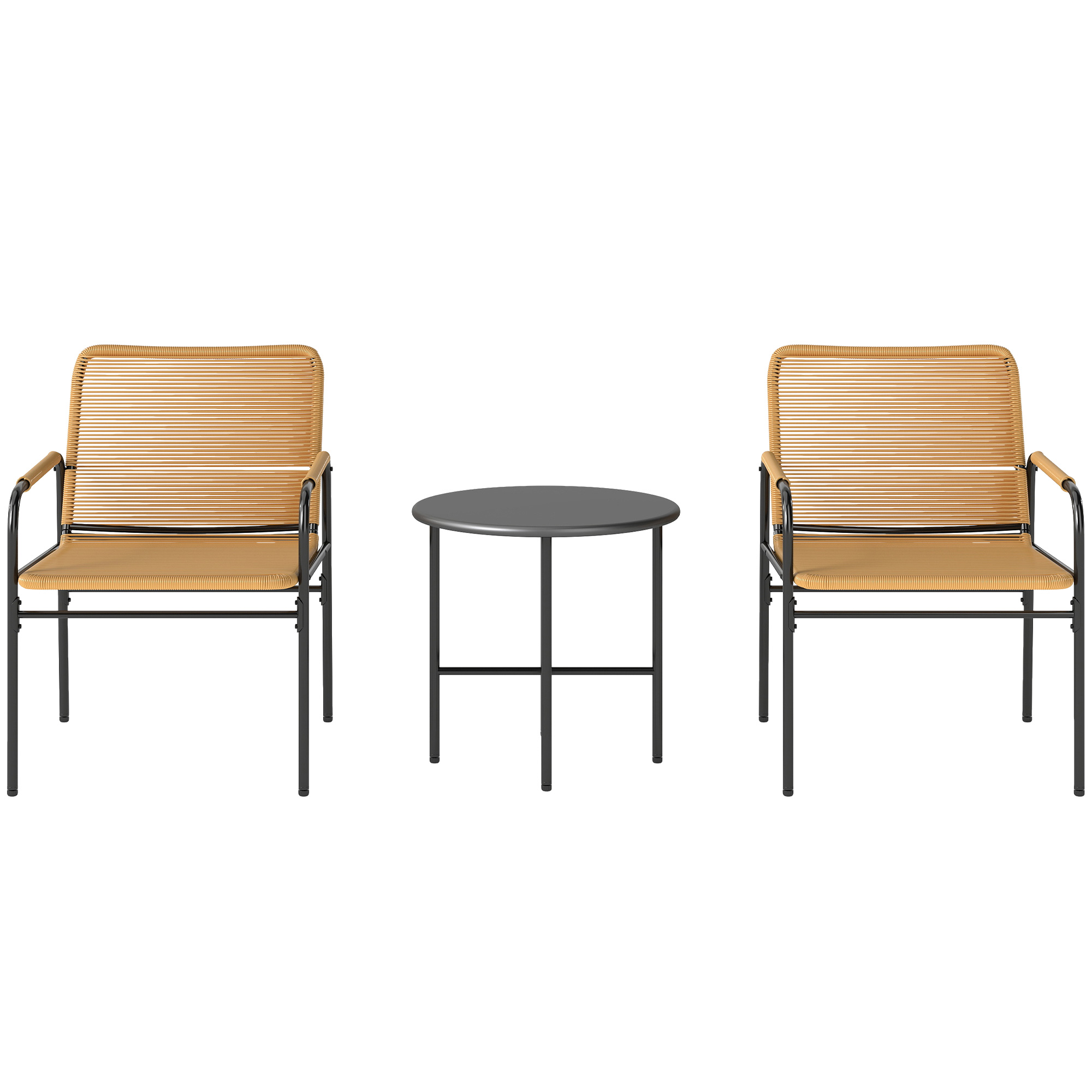 Outsunny 3-tlg. Rattan Bistroset, Sitzgruppe, Gartengarnitur mit 2 Gartensesseln, Couchtisch, Balkonmöbel-Set für Garten, Terrasse, Stahl, Gelb Aosom