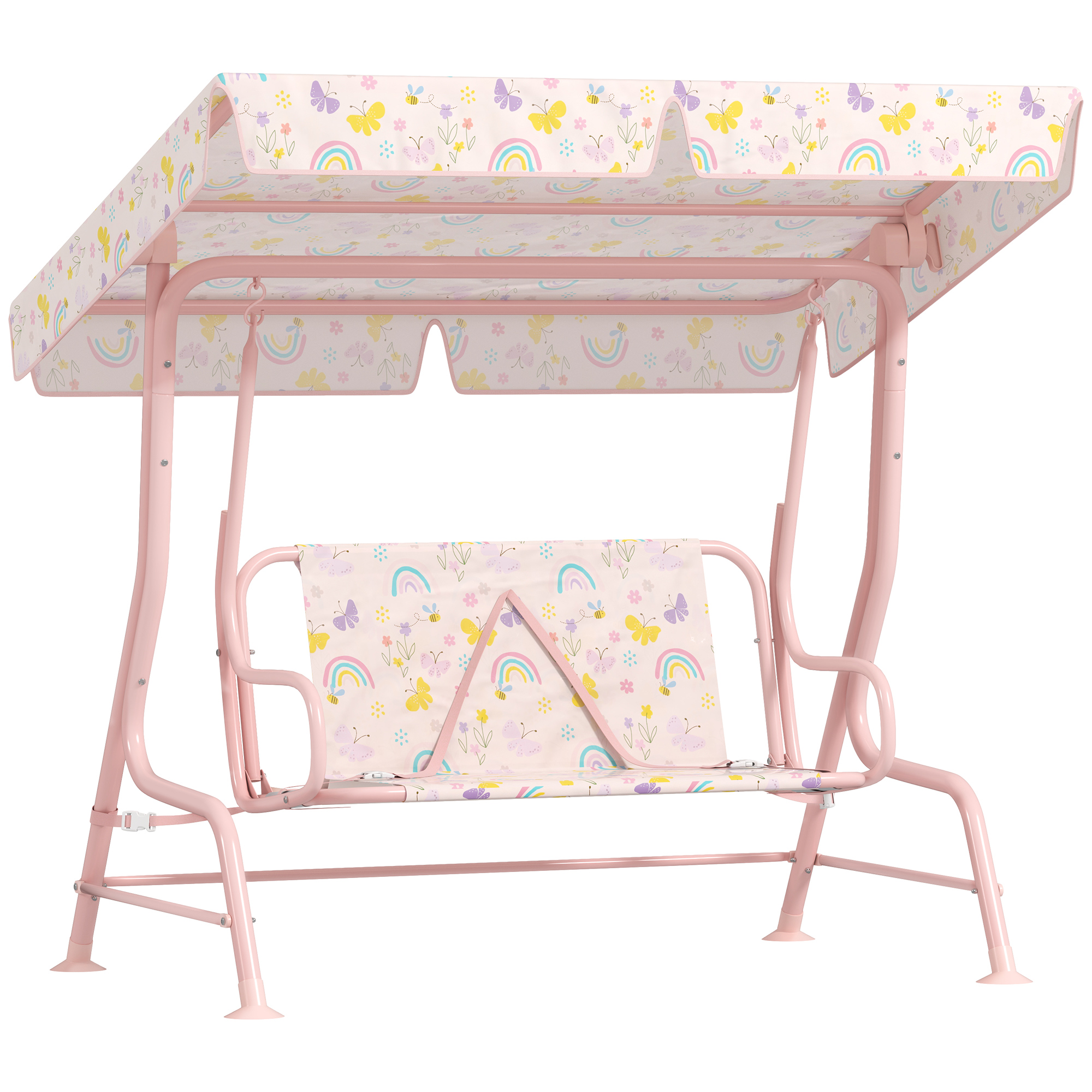 AIYAPLAY Kinder Hollywoodschaukel 2-Sitzer Kinderschaukel mit verstellbarem Sonnendach, Sicherheitsgurt Gartenschaukel für 3-6 Jahre Kinder Rosa 110 x 74 x 113 cm   Aosom