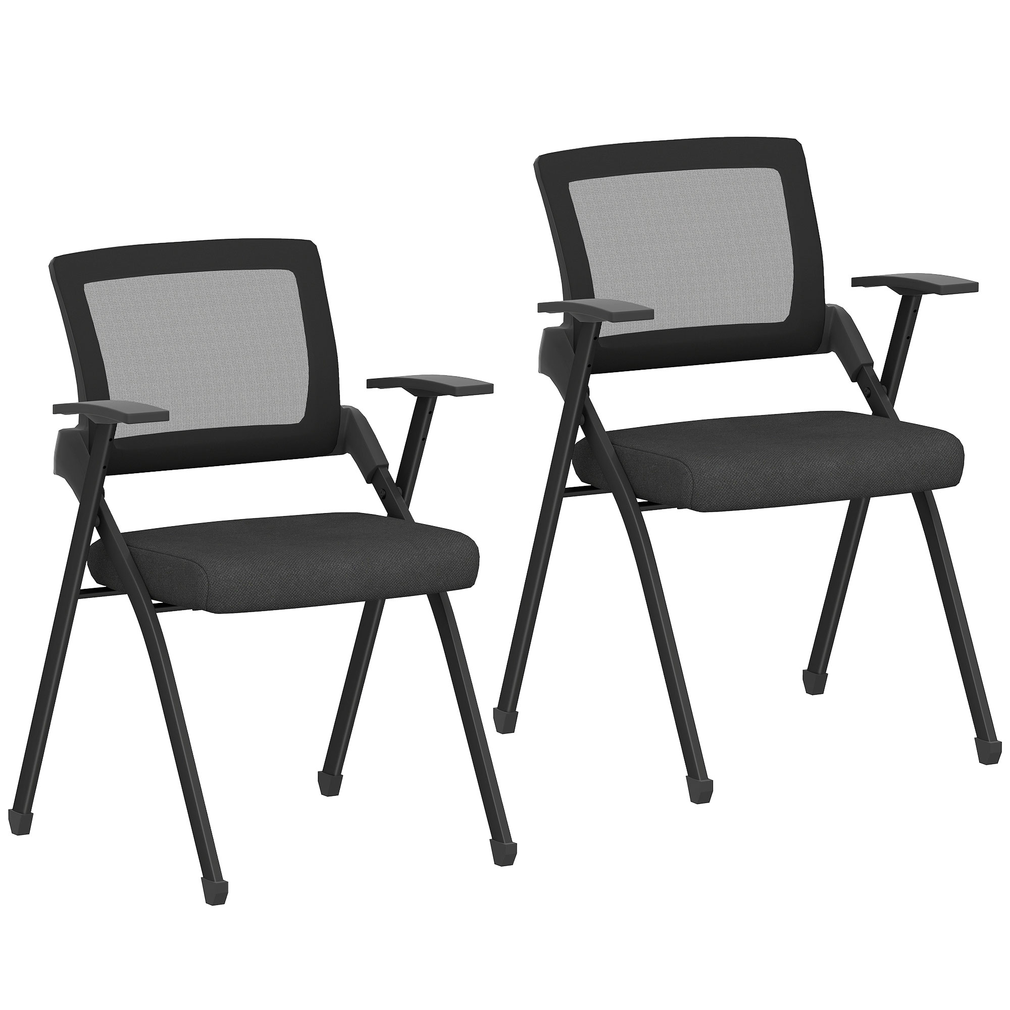 HOMCOM 2er Set Klappstuhl Campingstuhl mit Netzrückenlehne, Klappbar Bürostuhl mit Stahlrahmen, Leinenoptik bis 120 kg belastbar für Gäste, Büro, Camping, Schwarz Aosom