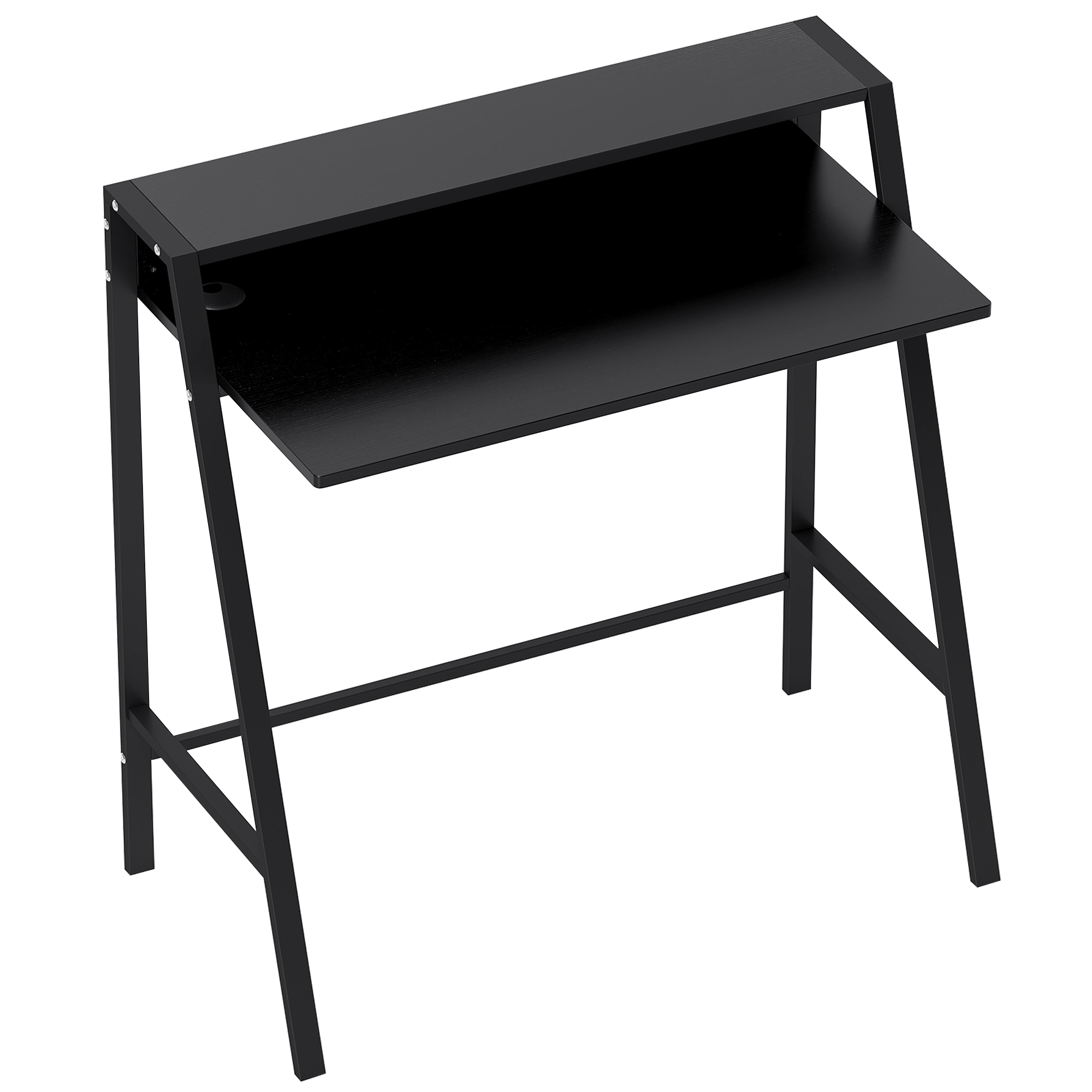 HOMCOM Computertisch stilvoller Schreibtisch mit Ablage und Kabelmanagement, Metall schwarz 84x45x85cm für Home Office und Arbeitszimmer Aosom.de