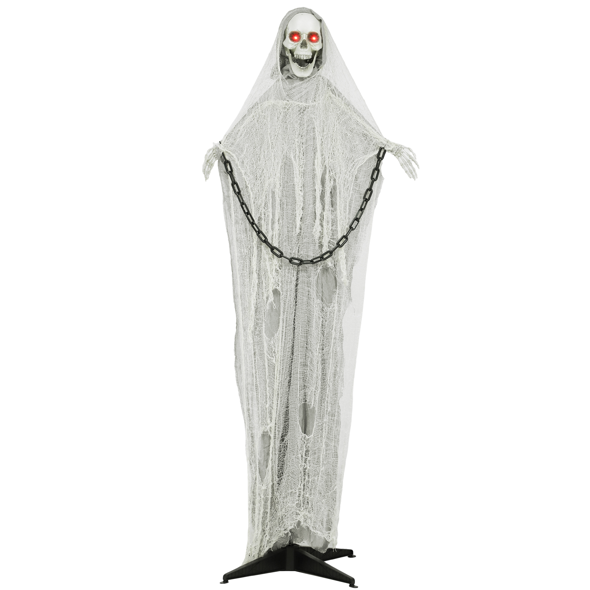 Outsunny 183cm Halloween Dekoration Halloween Sensenmann mit LED-Lichter, Soundfunktion, Haustür Deko mit verstellbare Arme, Kopf, Garten Dekofigur in Lebensgröße für Party Aosom