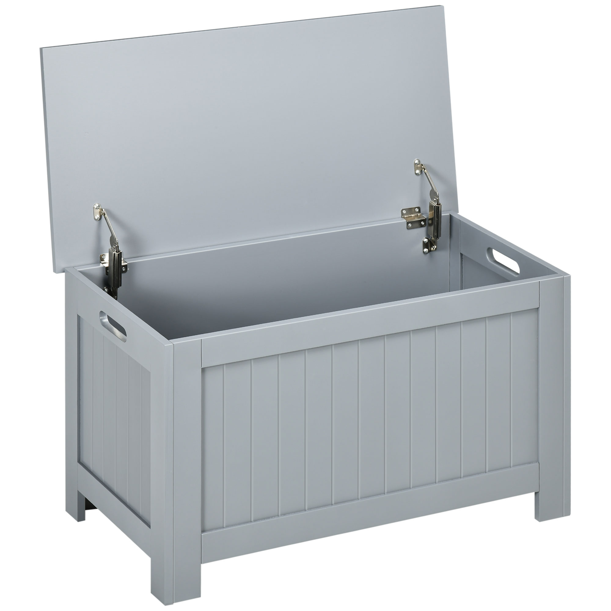 HOMCOM Truhe Aufbewahrungsbox 81x40x46cm vielseitig mit Griff Geräteschrank Holzwerkstoff Grau für Garten & Terrasse   Aosom.de