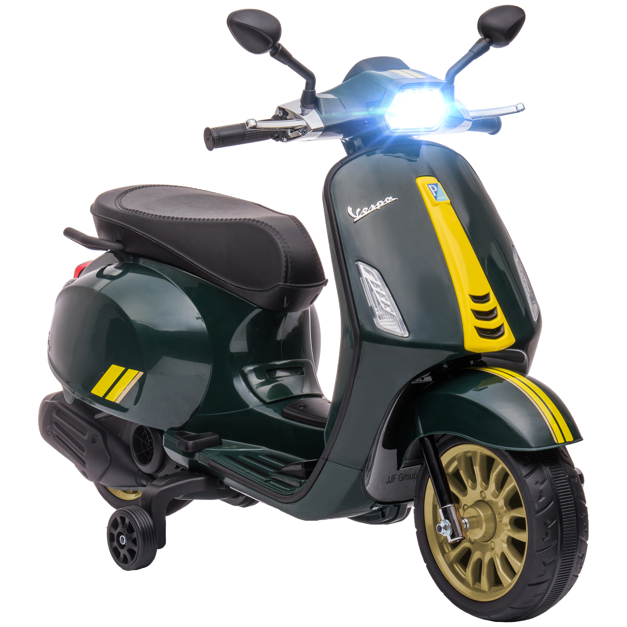 AIYAPLAY Kinder Elektro-Motorrad 6V mit MP3 USB FM-Radio LED-Scheinwerfer Trainingsrädern 3 km/h für Kinder 3-6 Jahre Dunkelgrün   Aosom.de
