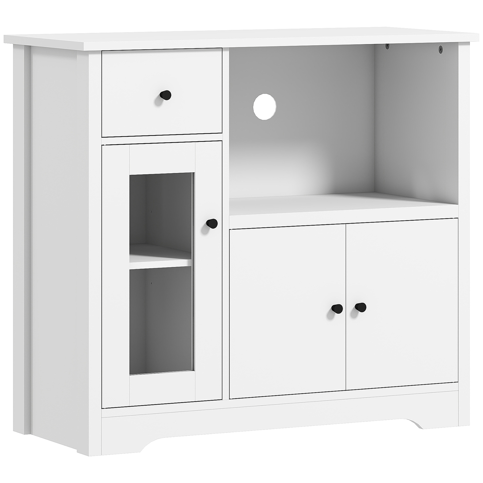 HOMCOM Küchenschrank Sideboard mit Mikrowellenregal Mikrowellenschrank mit 3 Türen, Schublade, Verstellbare Ablagen, Aufbewahrungsschrank für Küche, Esszimmer, Wohnzimmer, Weiß Aosom