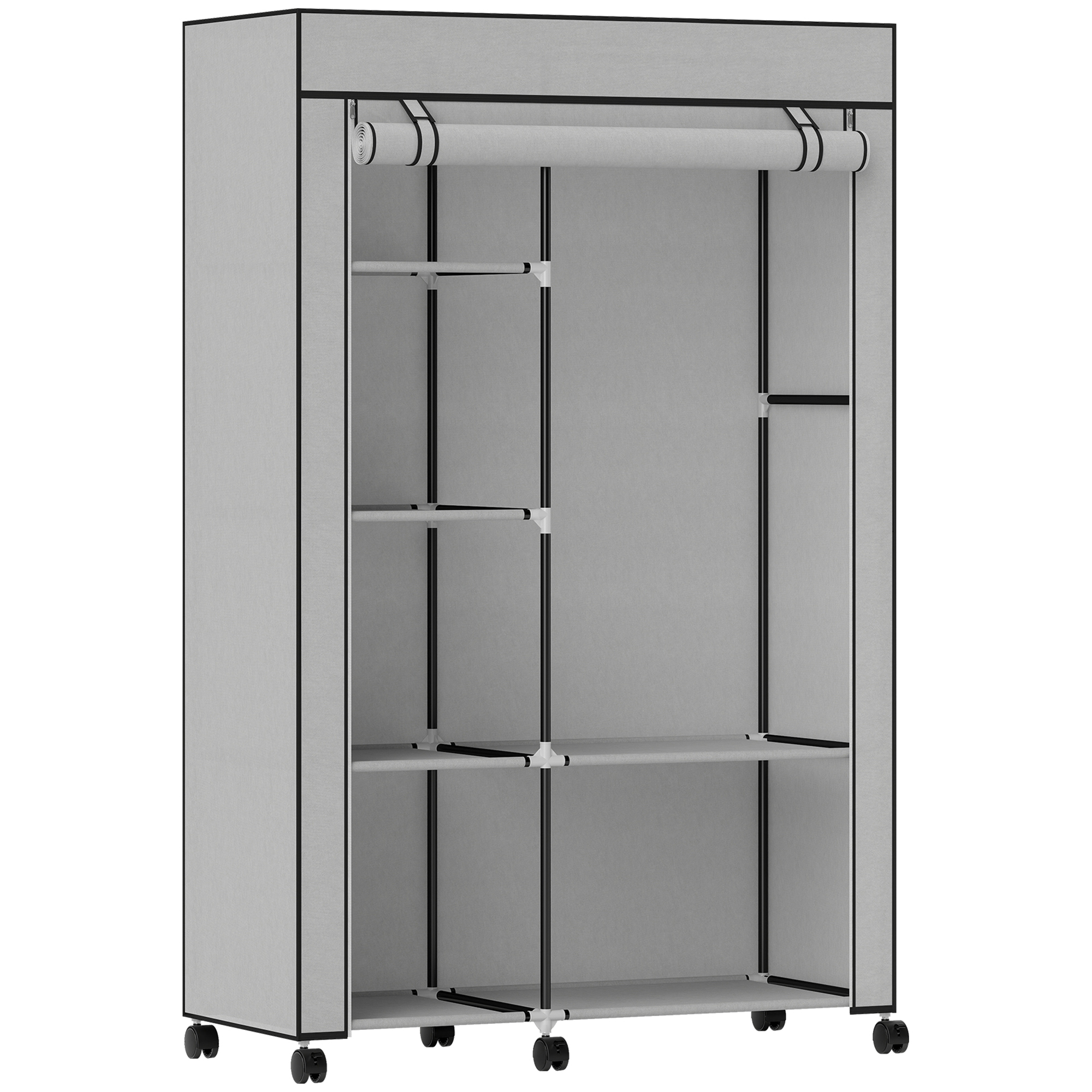 HOMCOM Stoffkleiderschrank mit Rollen, tragbarer Kleiderschrank mit Kleiderstange, 6 Regalen, Stahlrahmen, für Schlafzimmer oder Ankleidezimmer, 103 x 43 x 162,5 cm, Creme   Aosom