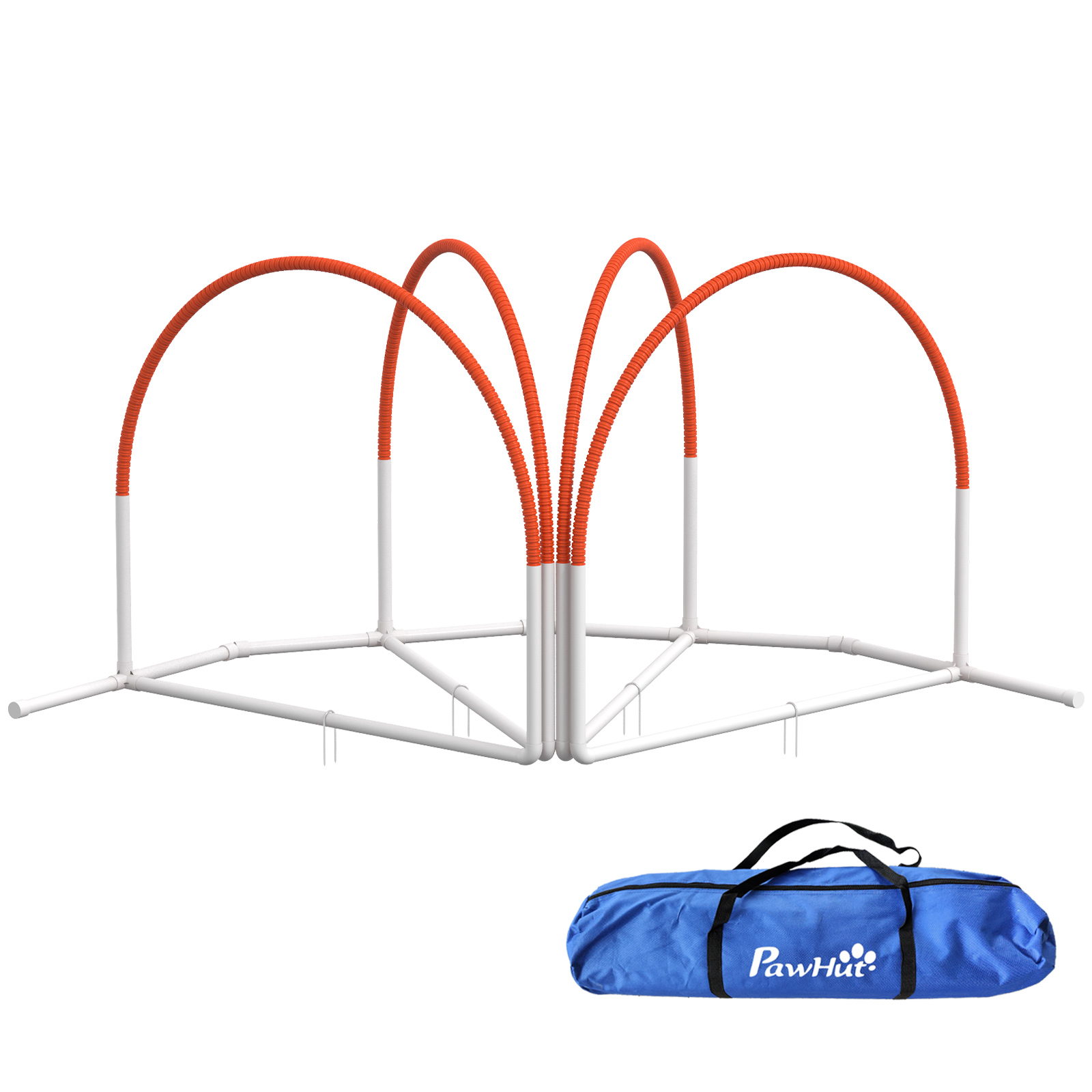 PawHut Hunde Agility Set, 4er-Set Hundetraining mit Slalomstangen, Agility-Ausrüstung für Hunde mit Tragetasche aus Oxford, Orange Aosom