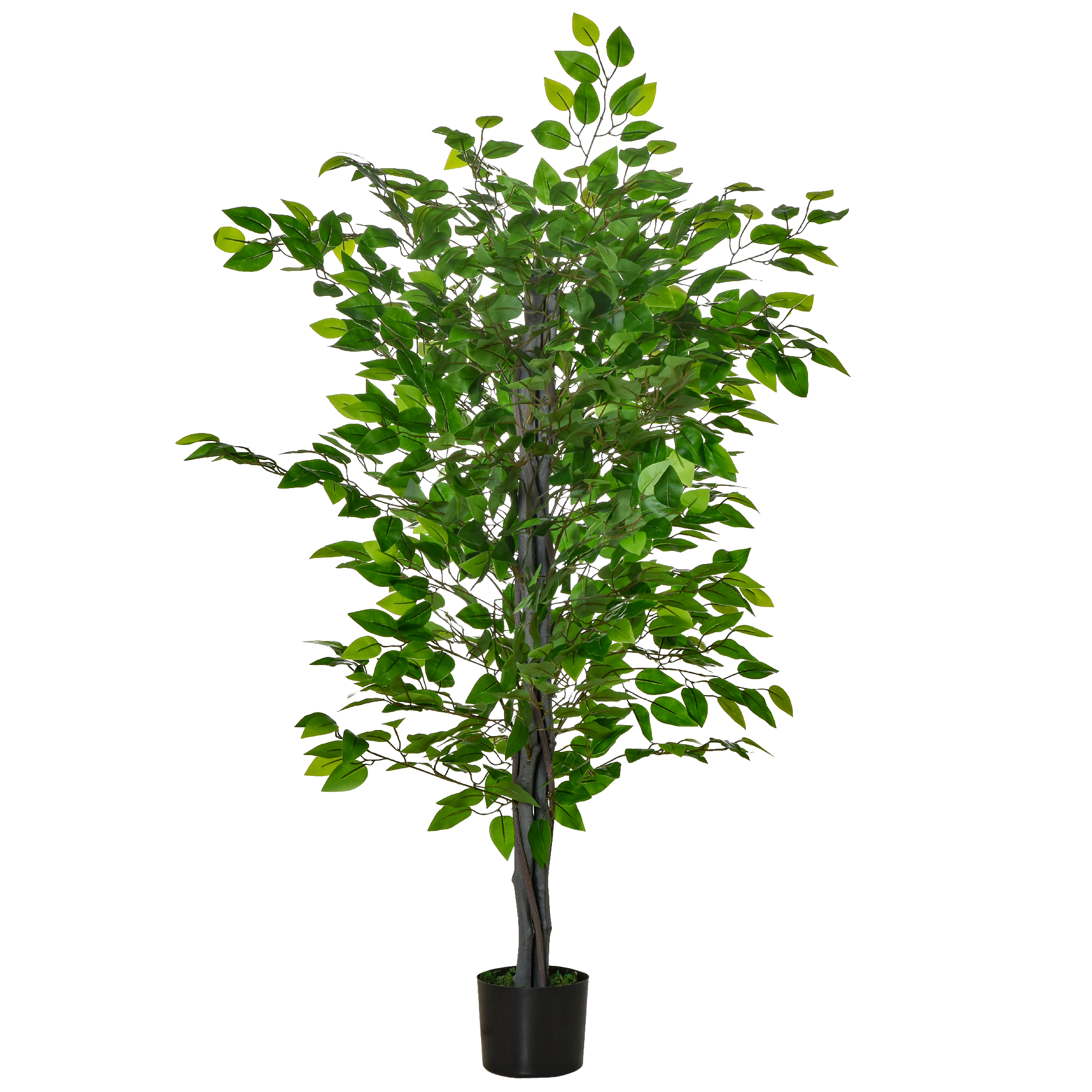 HOMCOM Künstlicher Ficusbaum groß 135 cm Kunstpflanze, Plastik Künstliche Pflanzen Ficus im Topf, Kunstbaum wie echt mit Zement, Kunstgras für Wohnzimmer Schlafzimmer Büro Garten Aosom