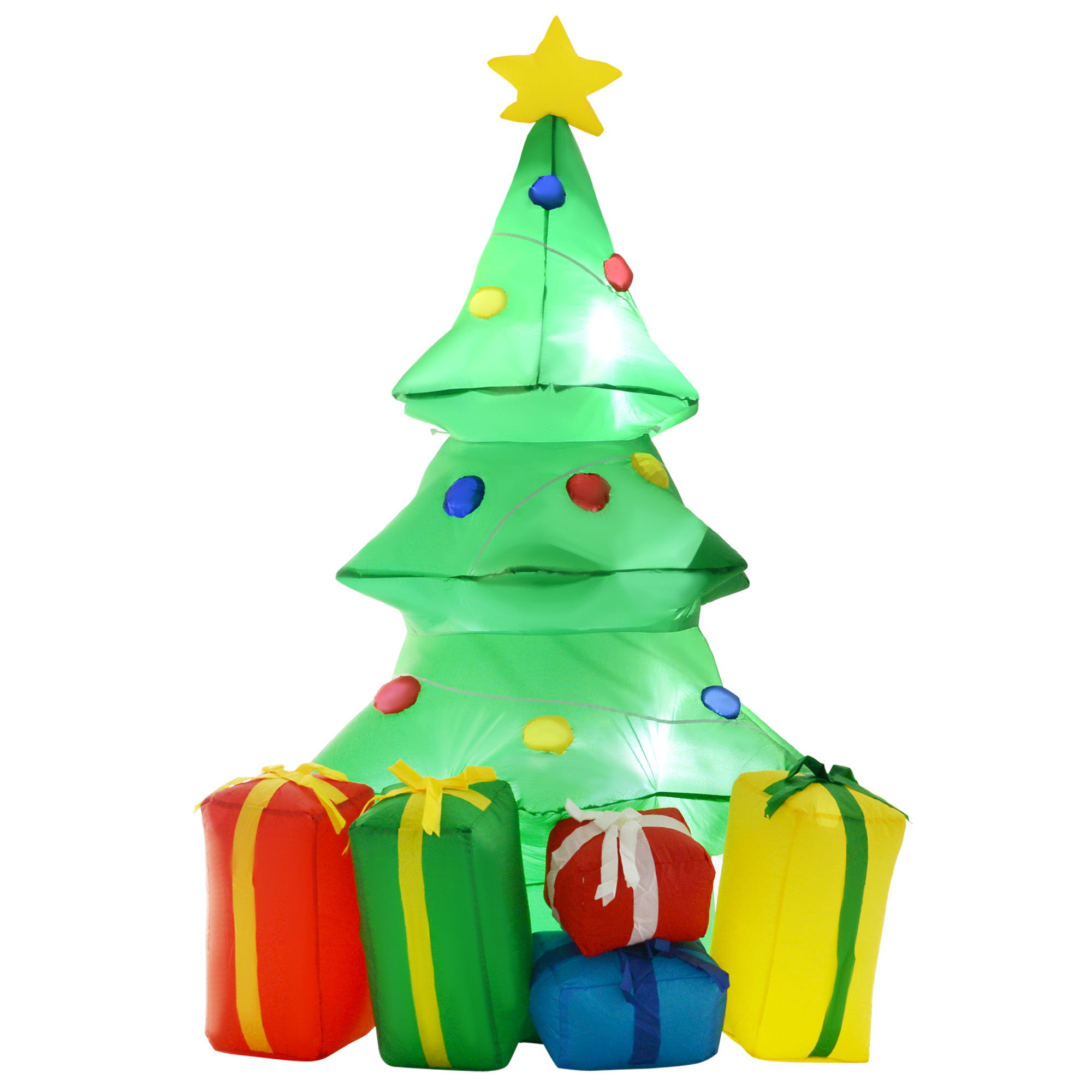 HOMCOM Aufblasbare Weihnachtsdekoration mit LED-Licht, Geschenken, 150 cm Selbstaufblasender Weihnachtsbaum Wasserdicht für Weihnachtsfeiern, Indoor, Outdoor Aosom