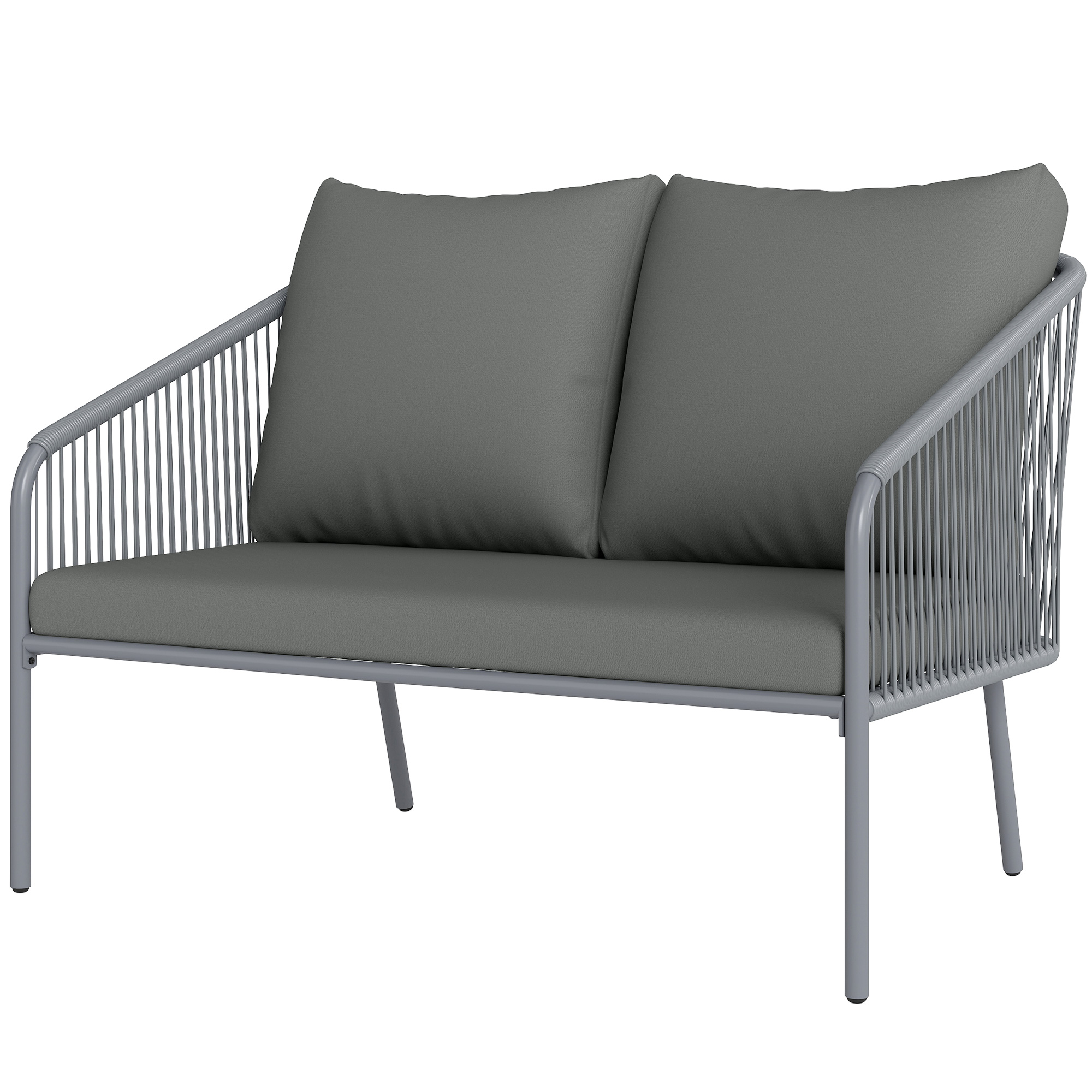 Outsunny Gartensofa mit Kissen 2-Sitzer Rattan Sofa Lounge Sofa Outdoor Balkon Sofa Rattansofa Gartenlounge Polyrattan Gartenmöbel Balkonmöbel 112 x 72 x 76 cm Grau Aosom