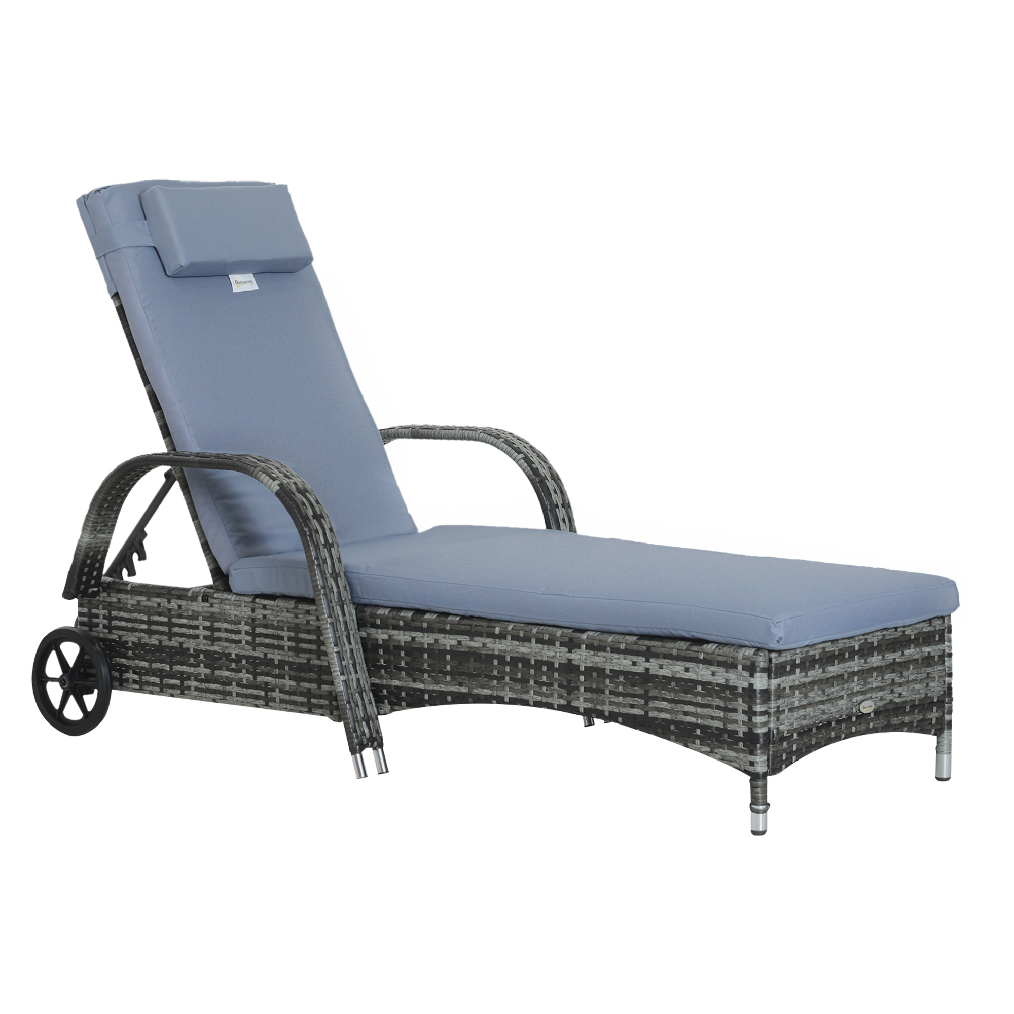 Outsunny Gartenmöbel Gartenliege Sonnenliege mobil mit Kissen, Polyrattan und Metall, grau, verstellbar 200x73x30-103cm für Garten & Terrasse Aosom.de