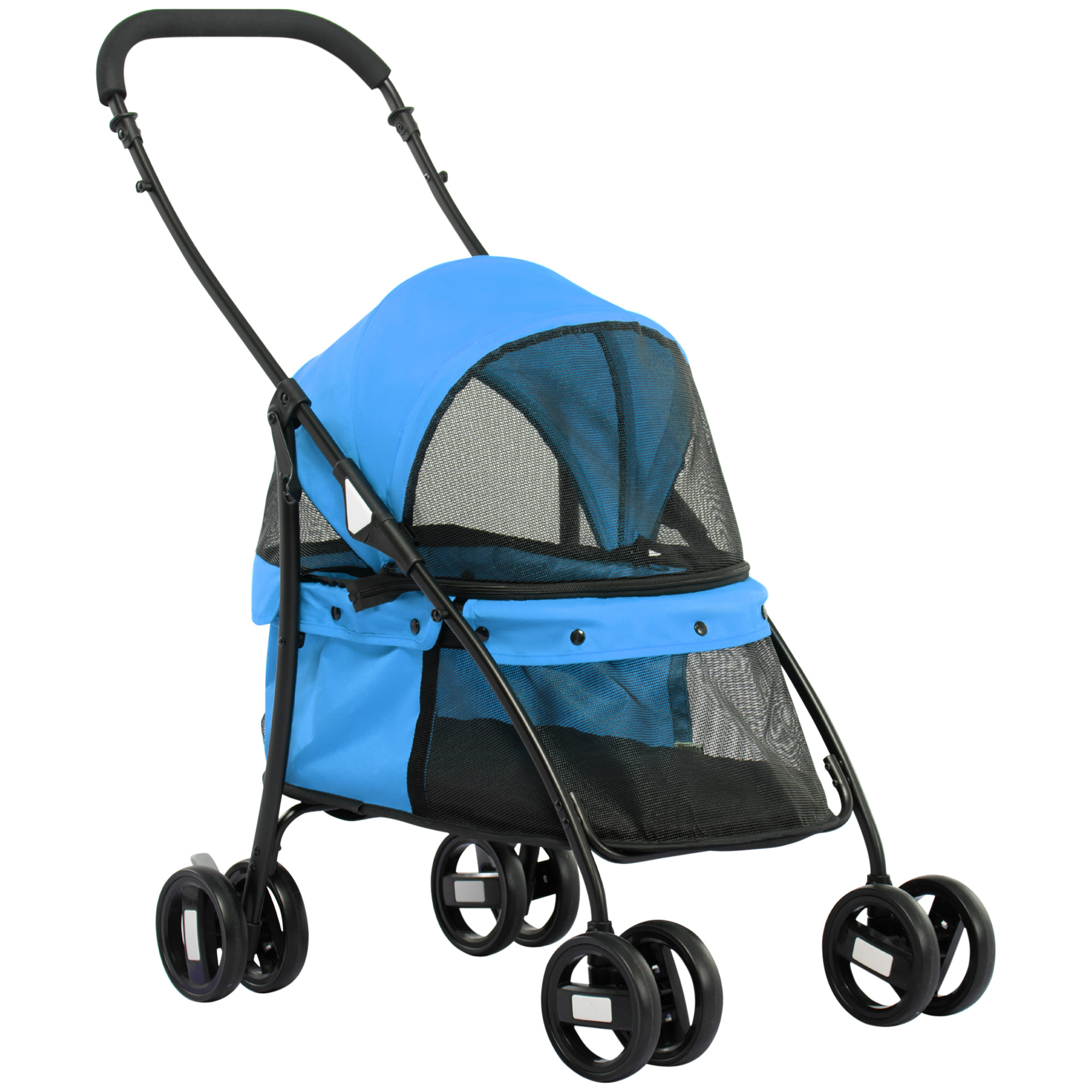 PawHut Hundebuggy Hundewagen klappbar mit Meshfenster für kleine Hunde und Katzen, 2 Sicherheitsleinen, Oxford Material in Blau   Aosom.de