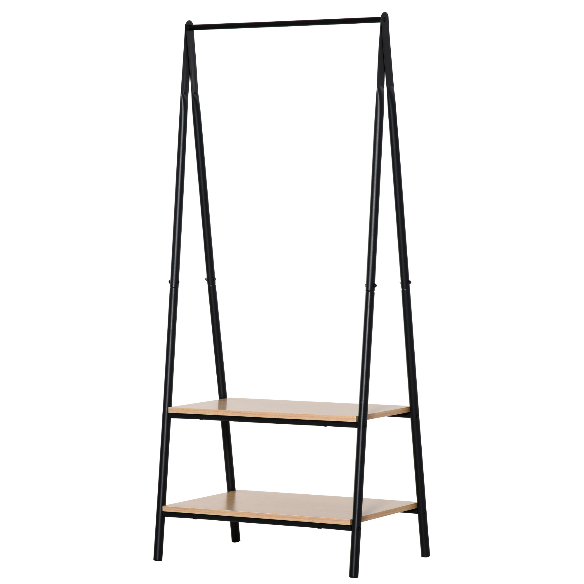 HOMCOM Garderobenständer Kleiderständer mit Schuhablage 64x42,5x149cm Metall Holz Schwarz Natur für Flur & Eingangsbereich   Aosom.de