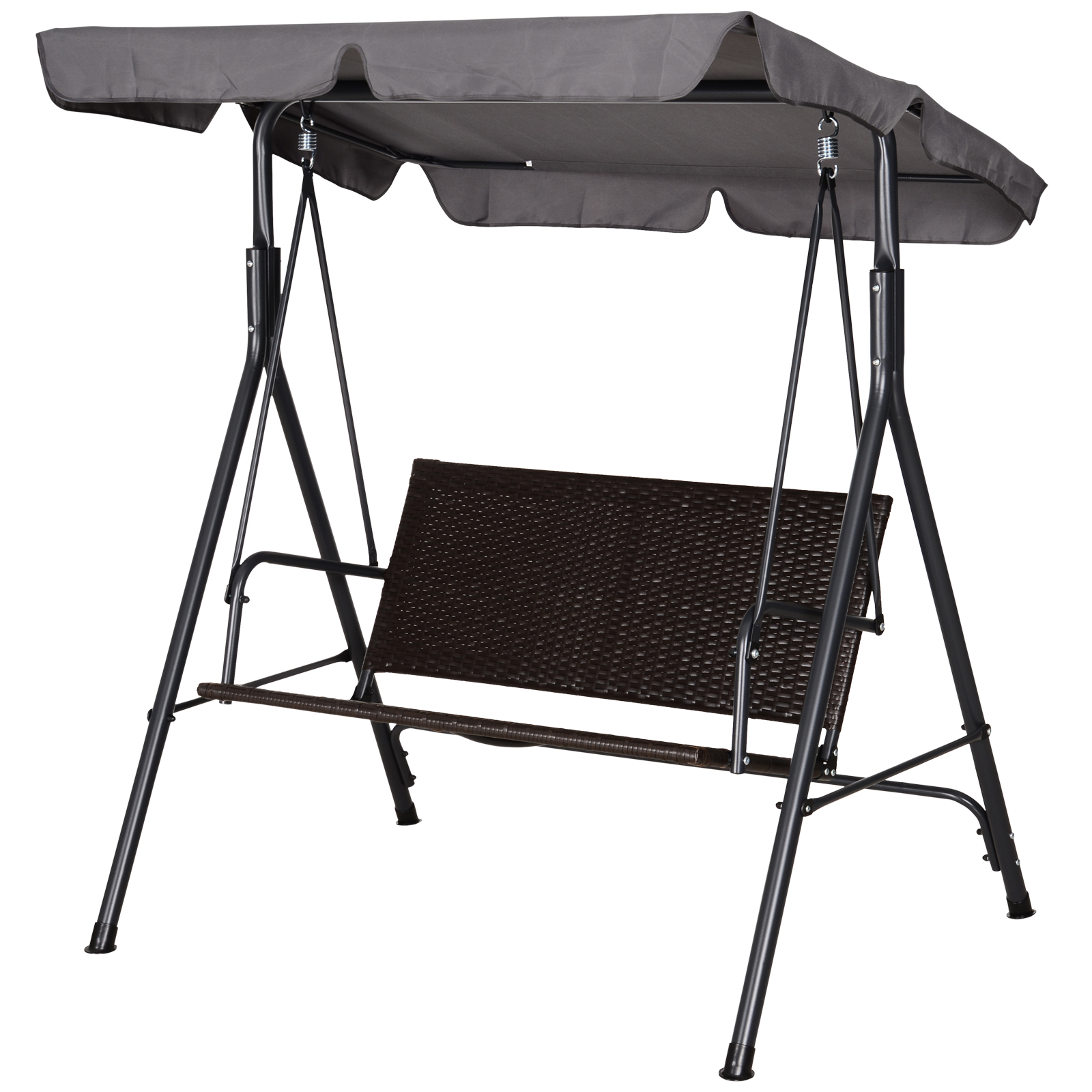 Outsunny Hollywoodschaukel 2-Sitzer Gartenschaukel mit verstellbarem Sonnendach, Stahlrahmen & Rattan, 140 x 110 x 151 cm für Garten & Terrasse Aosom.de
