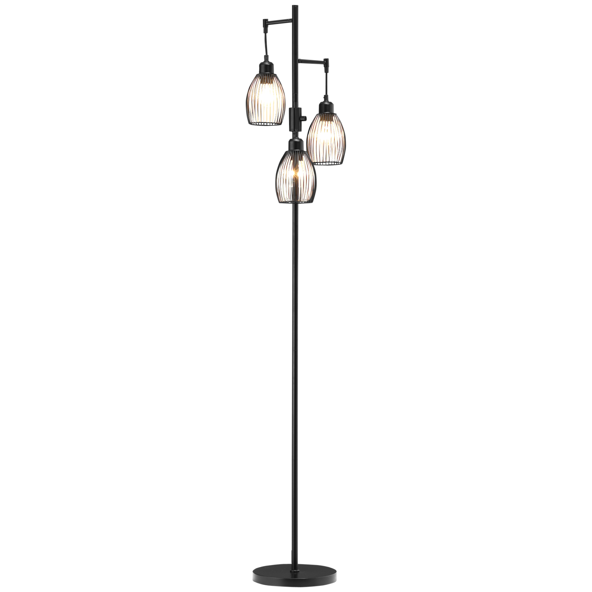 HOMCOM 3-flammige Stehlampe Retro Stehleuchte dimmbare Lichtstärke mit Tritt-Schalter Standleuchte Wohnzimmerlampe Stahl Schwarz 30 x 30 x 170,5 cm Aosom