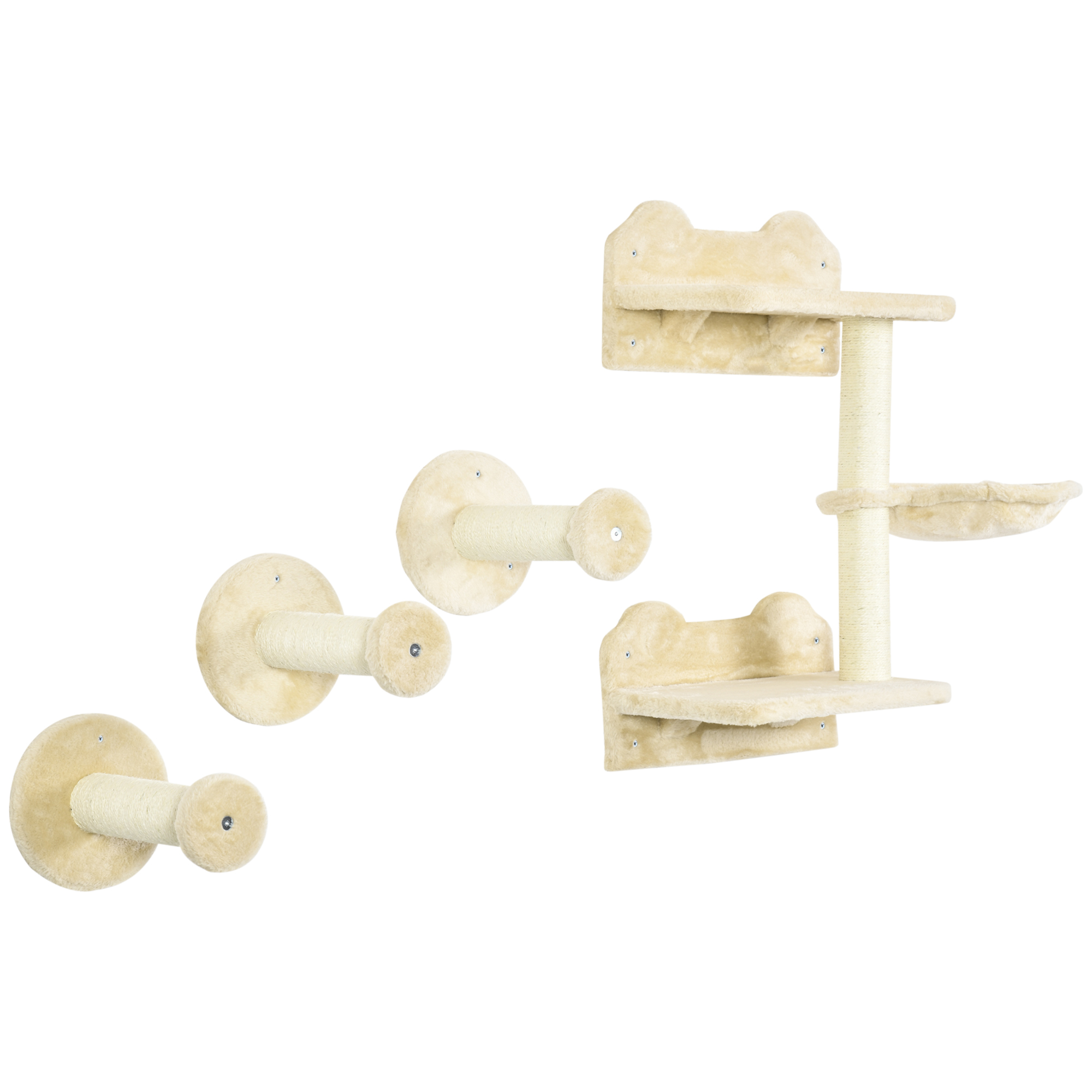 HOMCOM Sprungturm mit 3 Kratzbäumen, Kletterwand & Hängematte, Beige Cremeweiß, ideal für Katzen Aosom.de