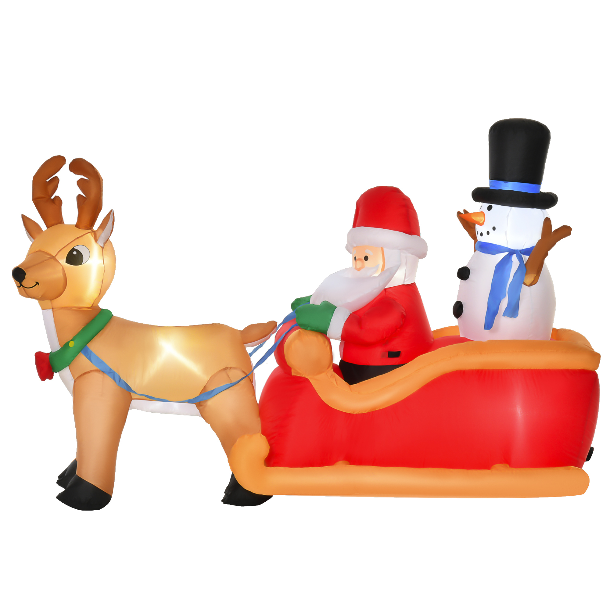 HOMCOM Aufblasbarer Weihnachtsmann auf Schlitten mit Schneemann 200 x 80 x 128 cm, wetterfest mit LED Weihnachtsdekoration aus Polyester Aosom.de