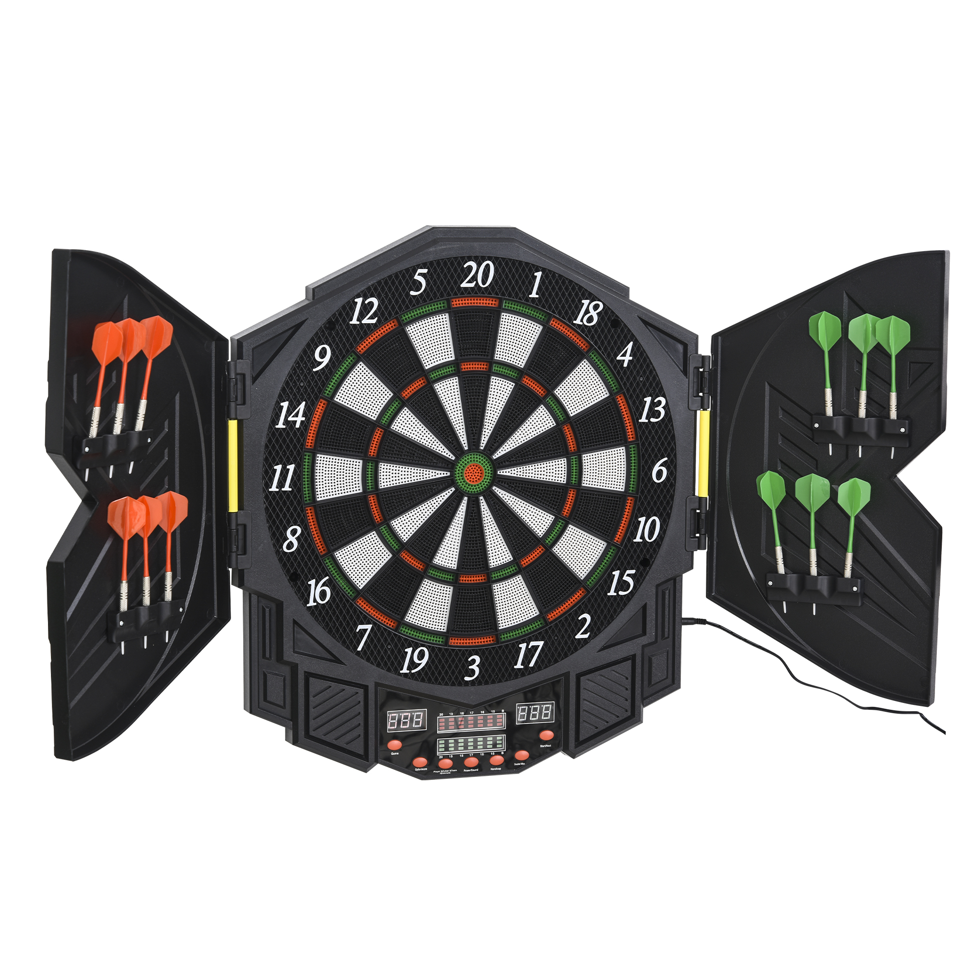 HOMCOM Elektronische Dartscheibe Dartboard mit Tür 216 Spiele inkl. 4 LED 12 Pfeile für bis zu 8 Spieler ABS PP 49x54,6x5,5 cm Aosom.de