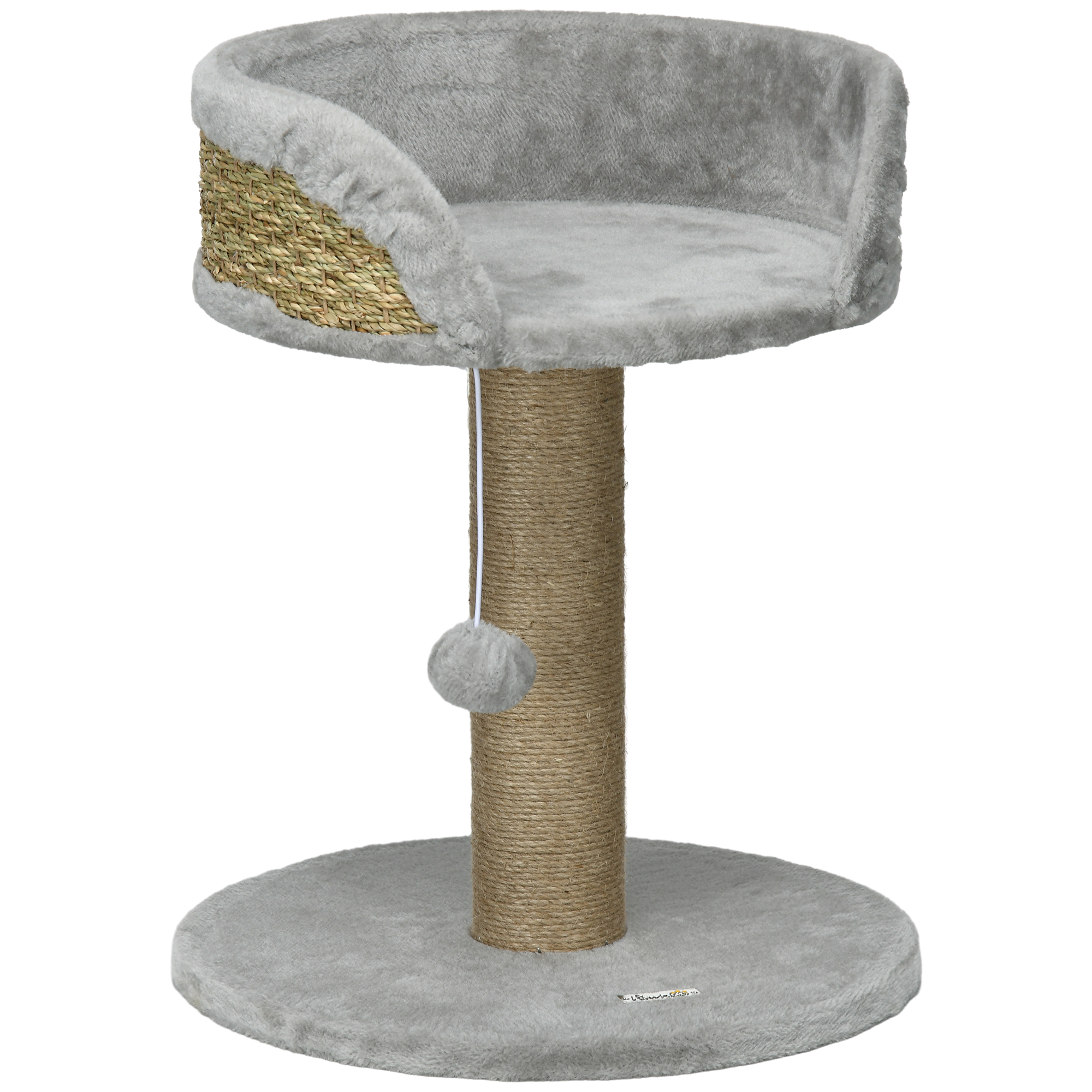 PawHut Kratzbaum klein, 49 cm Katzenbaum, Katzenkratzbaum mit Spielball, Liegefläche, Kletterbaum für Katzen bis 4 kg, Katzenmöbel, Jute Grau Aosom