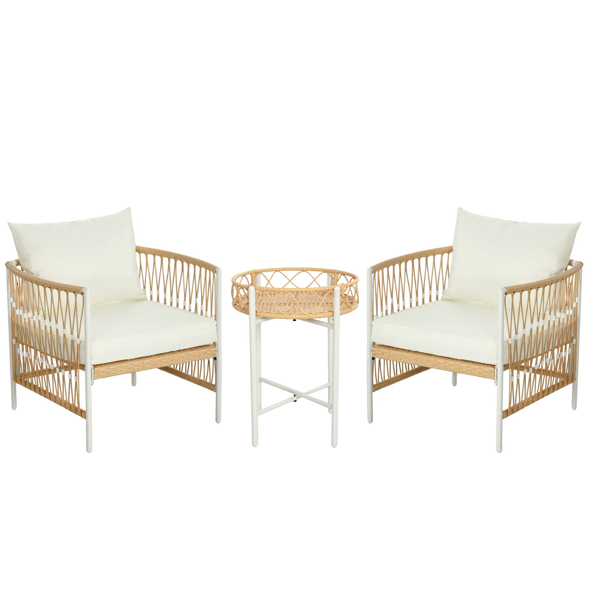 Outsunny 3er Set Rattan Gartenmöbel-Set mit 2 Gartenstühlen und Couchtisch, Balkonmöbel mit Kissen, für Balkon und Terrasse, Gelb und Creme Aosom.de