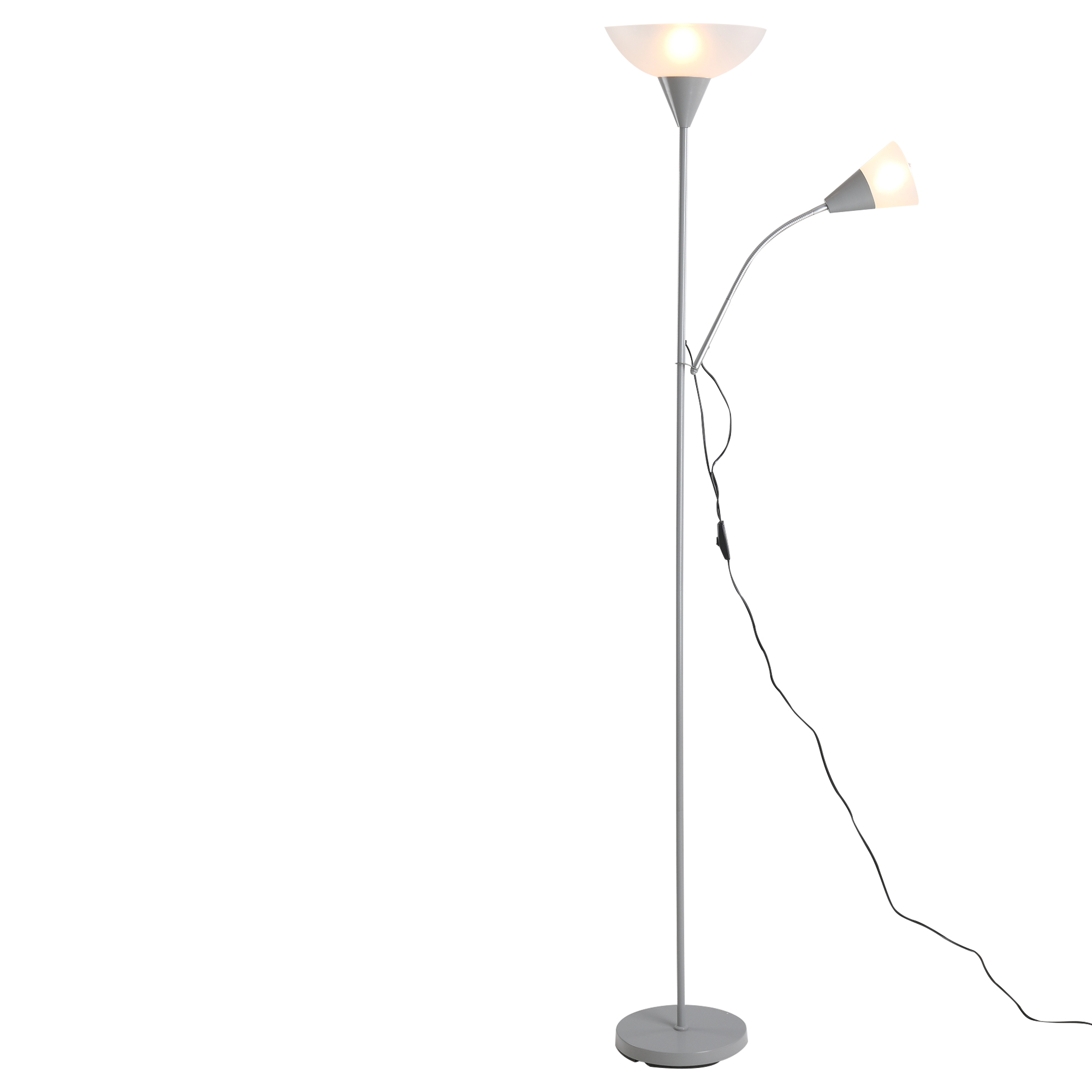 HOMCOM Moderne Stehlampe mit 2 Köpfen verstellbares Leselicht Standleuchte Doppelköpfiges Design mit Stahlfuß in Silber und Weiß 28x28x1795cm Aosom.de