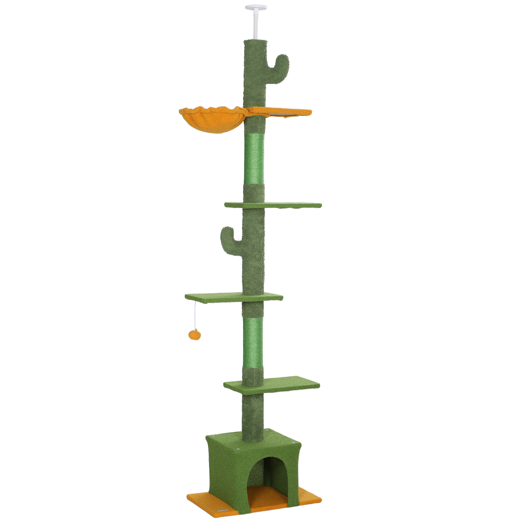 PawHut Kratzbaum Deckenhoch, Katzenbaum, 230-275 cm Katzenkratzbaum mit Katzenhöhle, Kratzstämmen, Spielball, Katzenmöbel mit Kippschutz, Grün Aosom