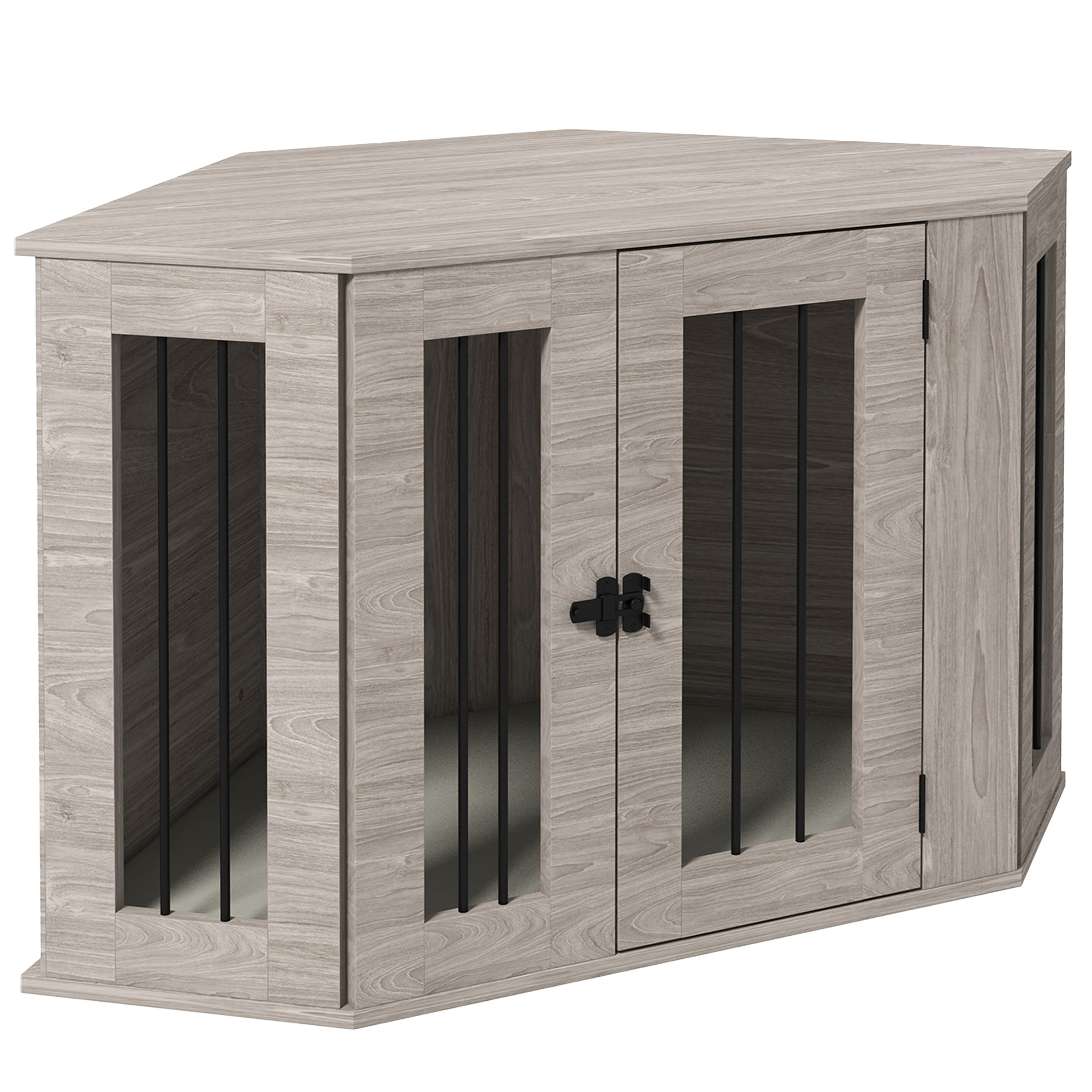 PawHut Hundebox eckige Hundehütte mit Kissen und Türriegel, für mittelgroße Hunde, Walnuss, 104x55x63cm Aosom.de