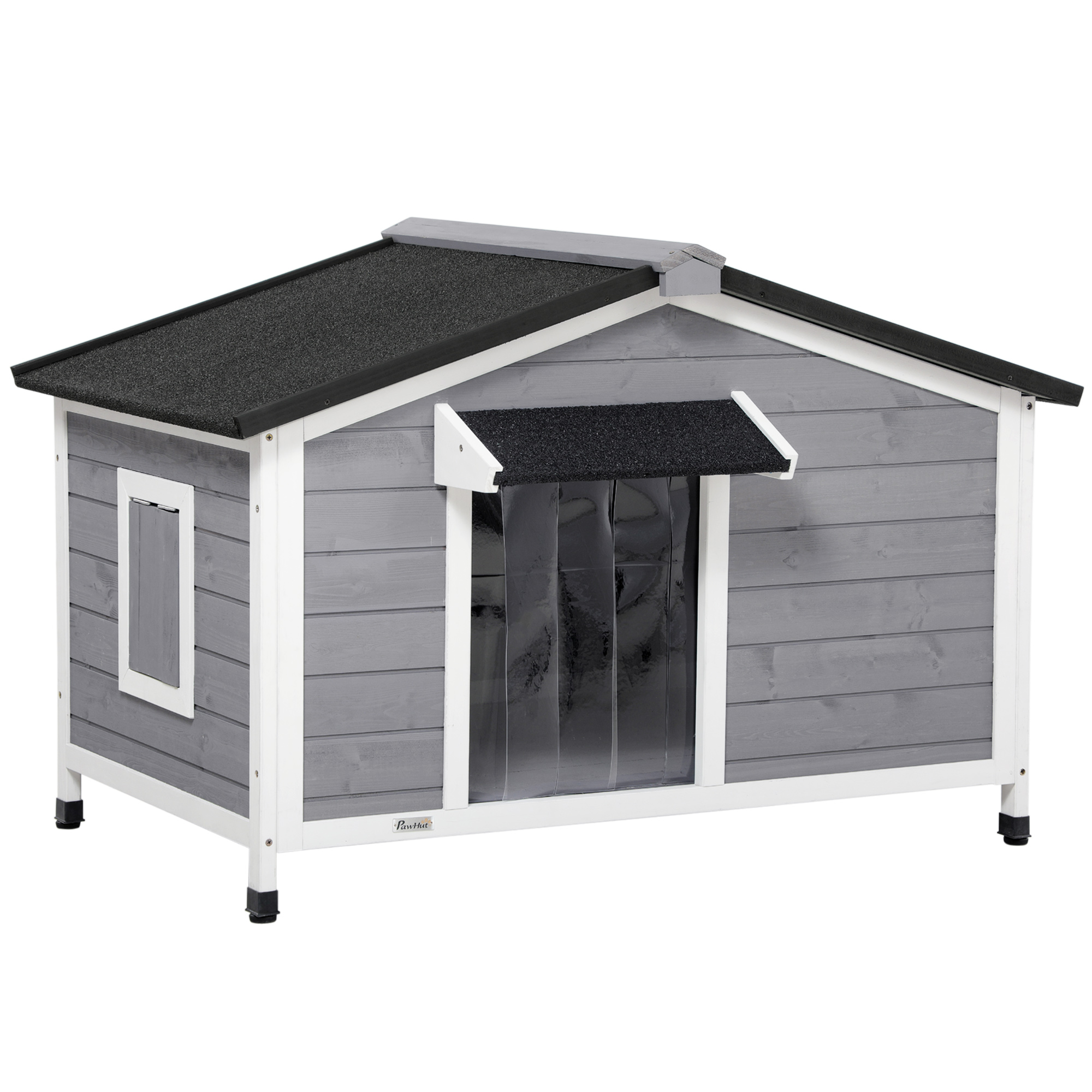 PawHut Hundehütte aus Tannenholz wetterbeständiges Hundehaus mit öffnendem Asphaltdach & abnehmbarem Boden Grau 109x79x72cm für große Hunde   Aosom.de